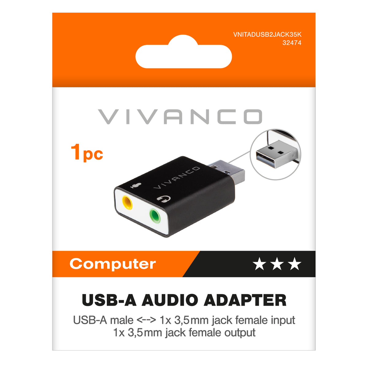 Adattatore USB-A maschio a Jack microfono e Jack cuffie