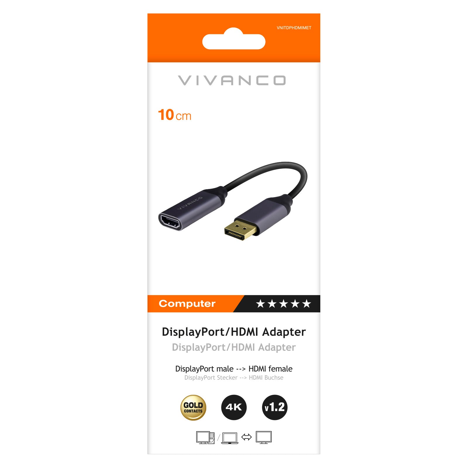 Adattatore DisplayPort/HDMI, M-F, 0,1m, grigio