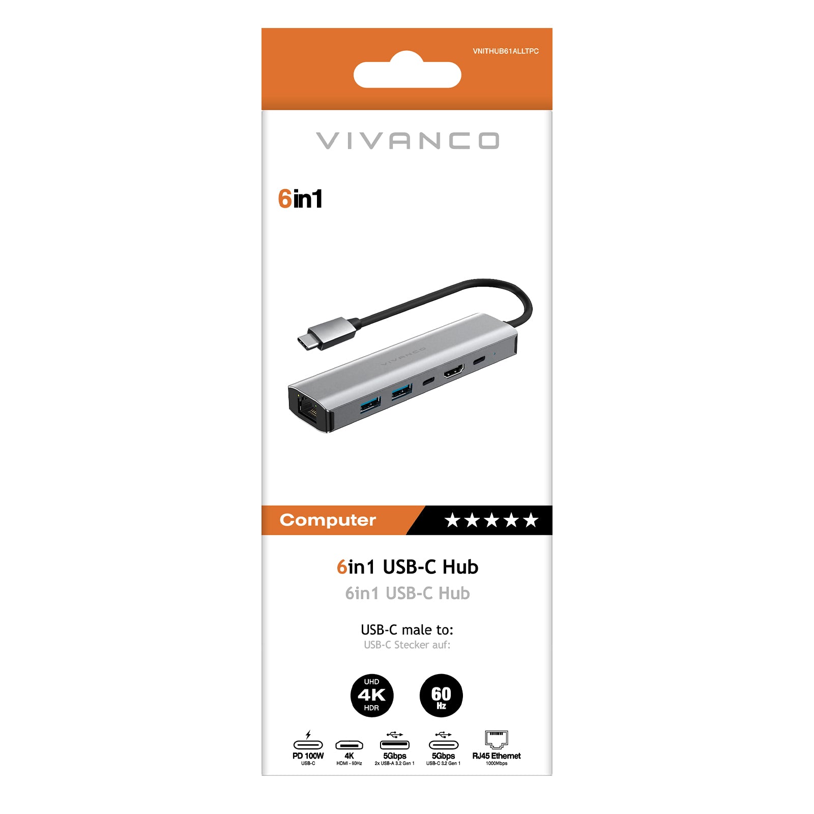 Multiport HUB 6in1 with Ethernet and HDMI 4k