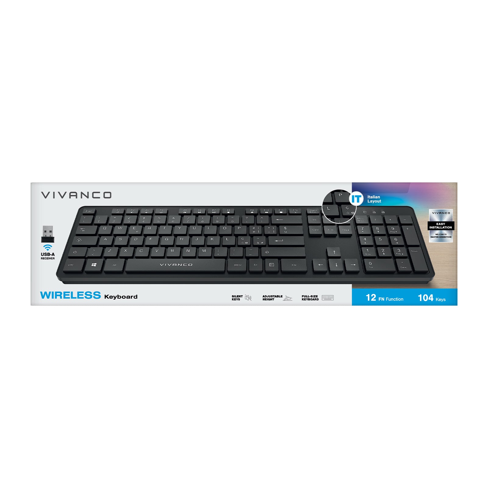 Tastiera ANSI wireless 104 tasti layout italiano con ricevitore USB-A
