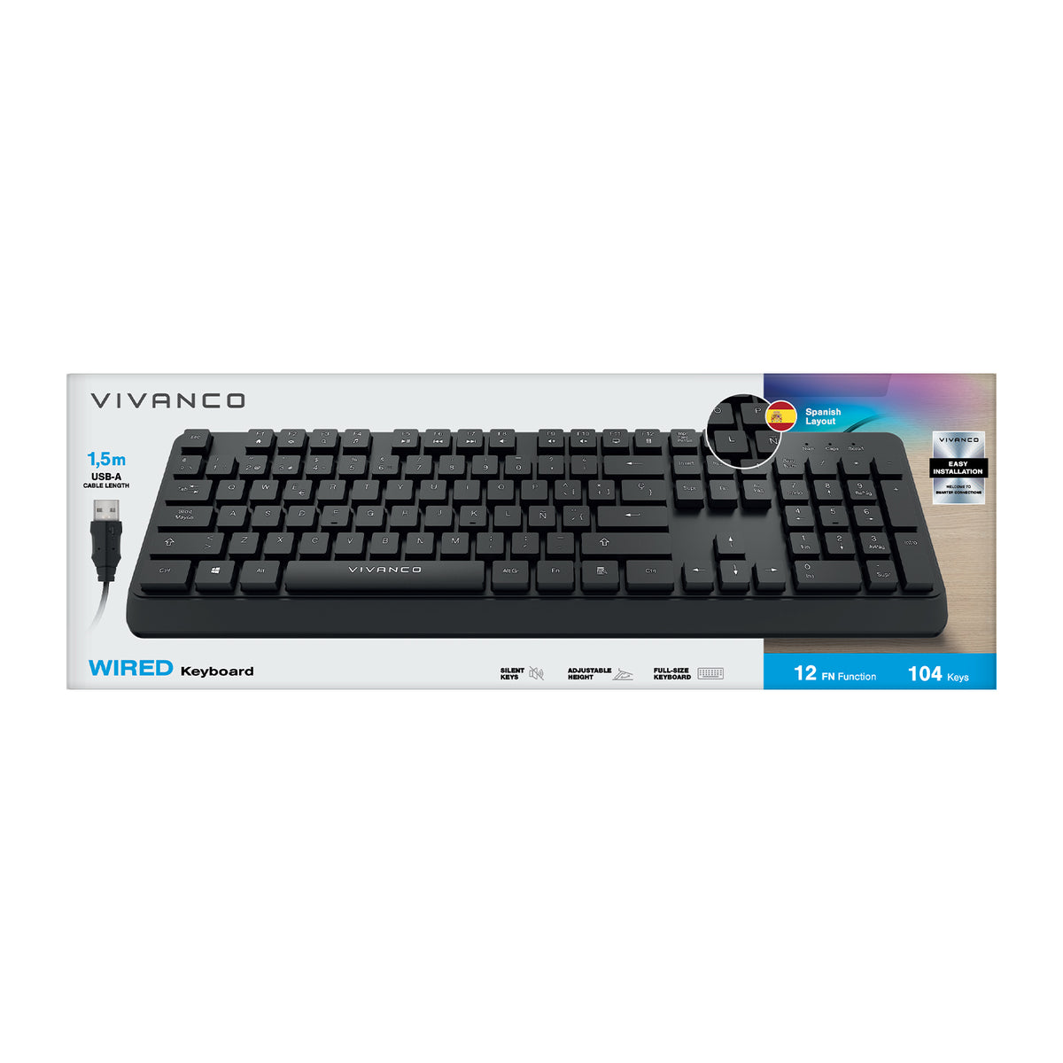 Tastiera ANSI, cablata con cavo 1,5 m USB-A, 104 tasti layout spagnolo