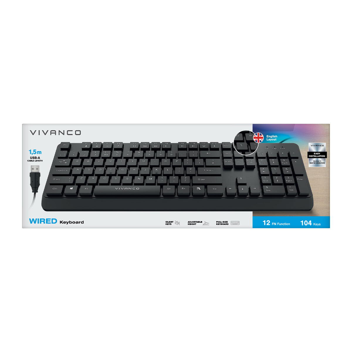 Tastiera ANSI, cablata con cavo 1,5 m USB-A, 104 tasti layout inglese