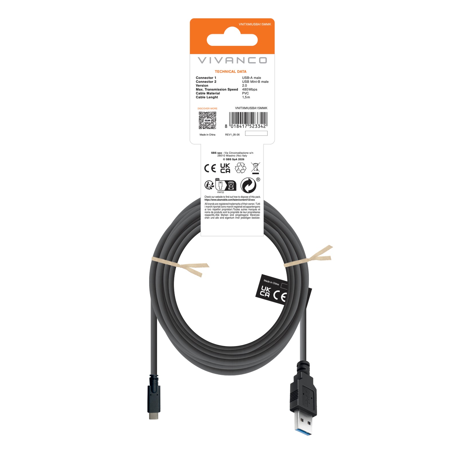 Cavo USB-A/Micro USB, 1,5m