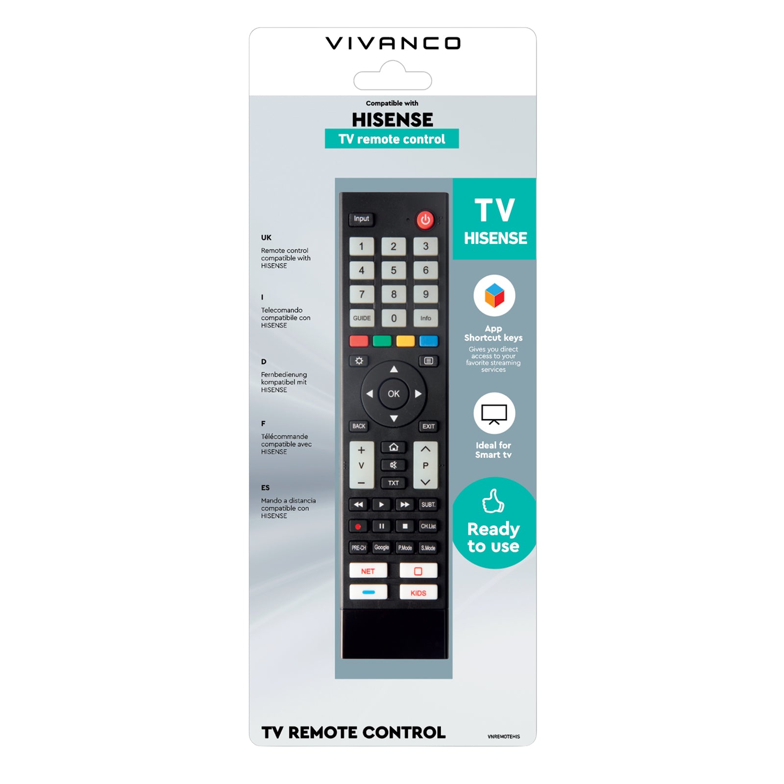 Remote control for Hisense TV and Smart TV
