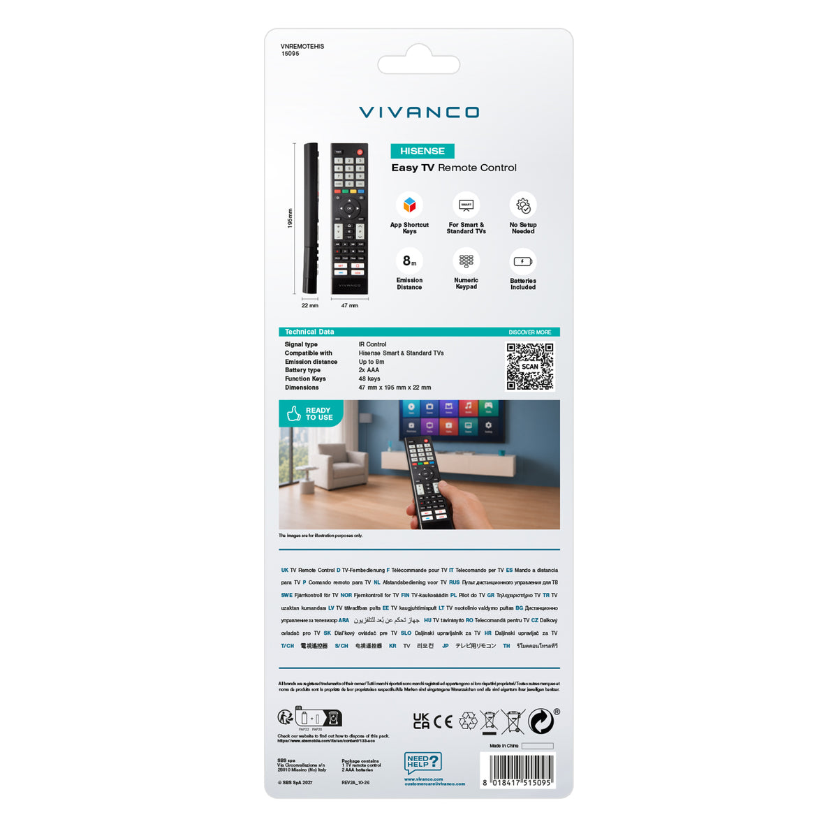 Control remoto para televisores Hisense y Smart TV