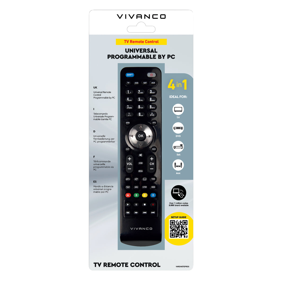 Telecomando universale 4 in 1 programmabile da PC per TV, DVD, decoder satellitare e dispositivi AUX