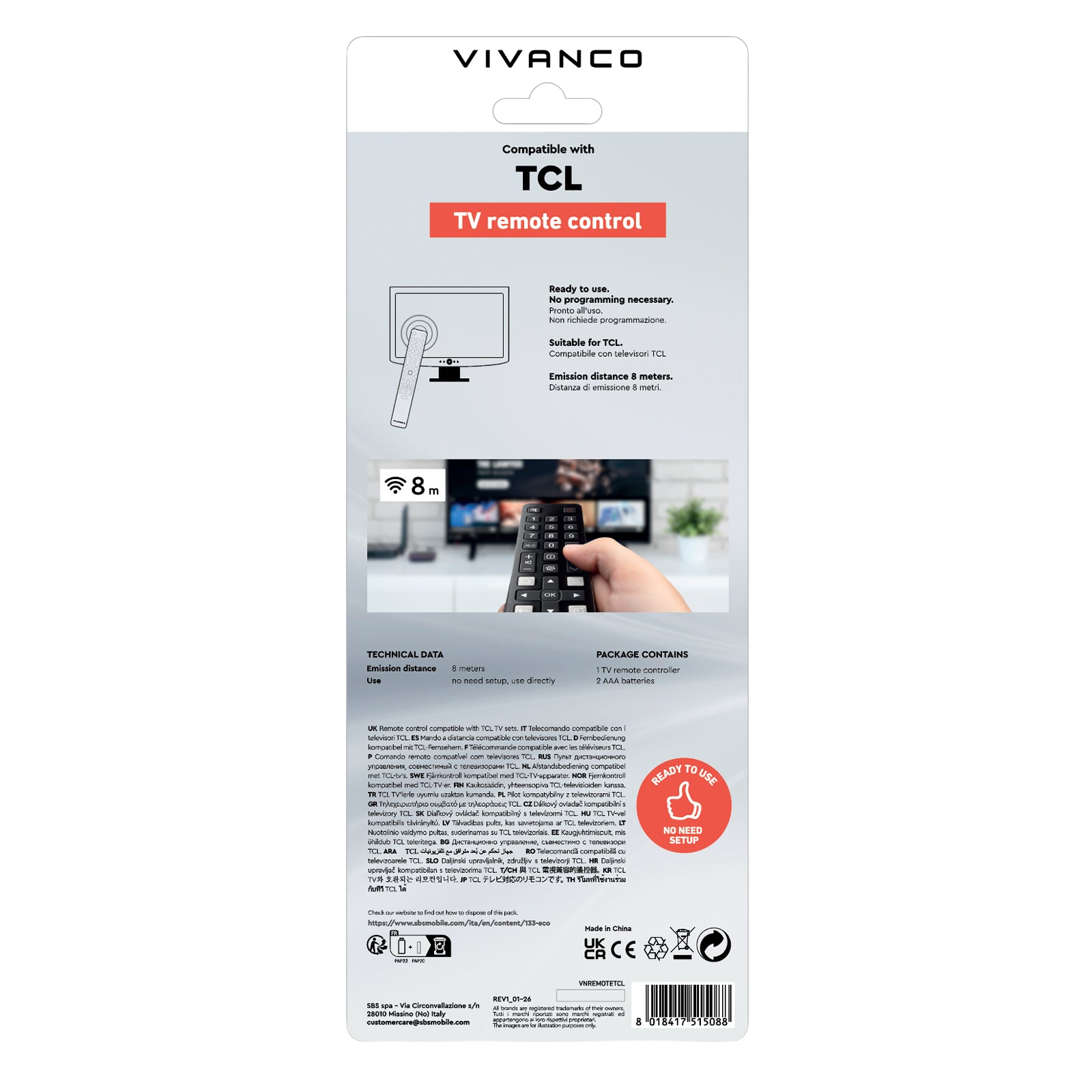 Remote control for TCL TVs and Smart TVs