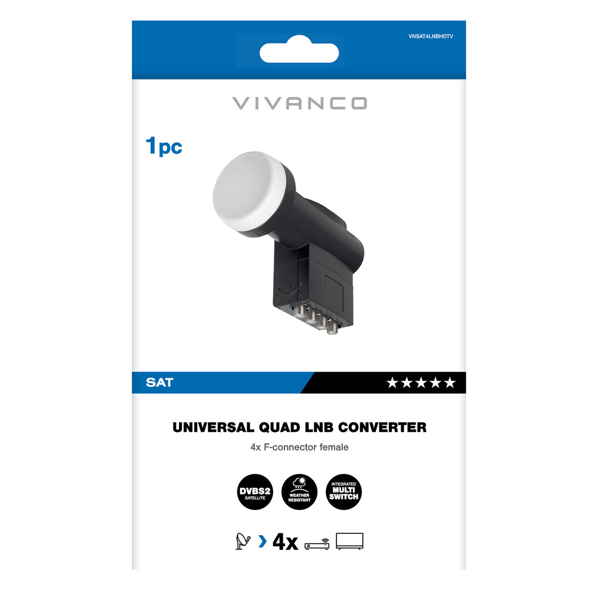 4x Universal-LNB für Satellitenschüssel mit 40 mm Auflage