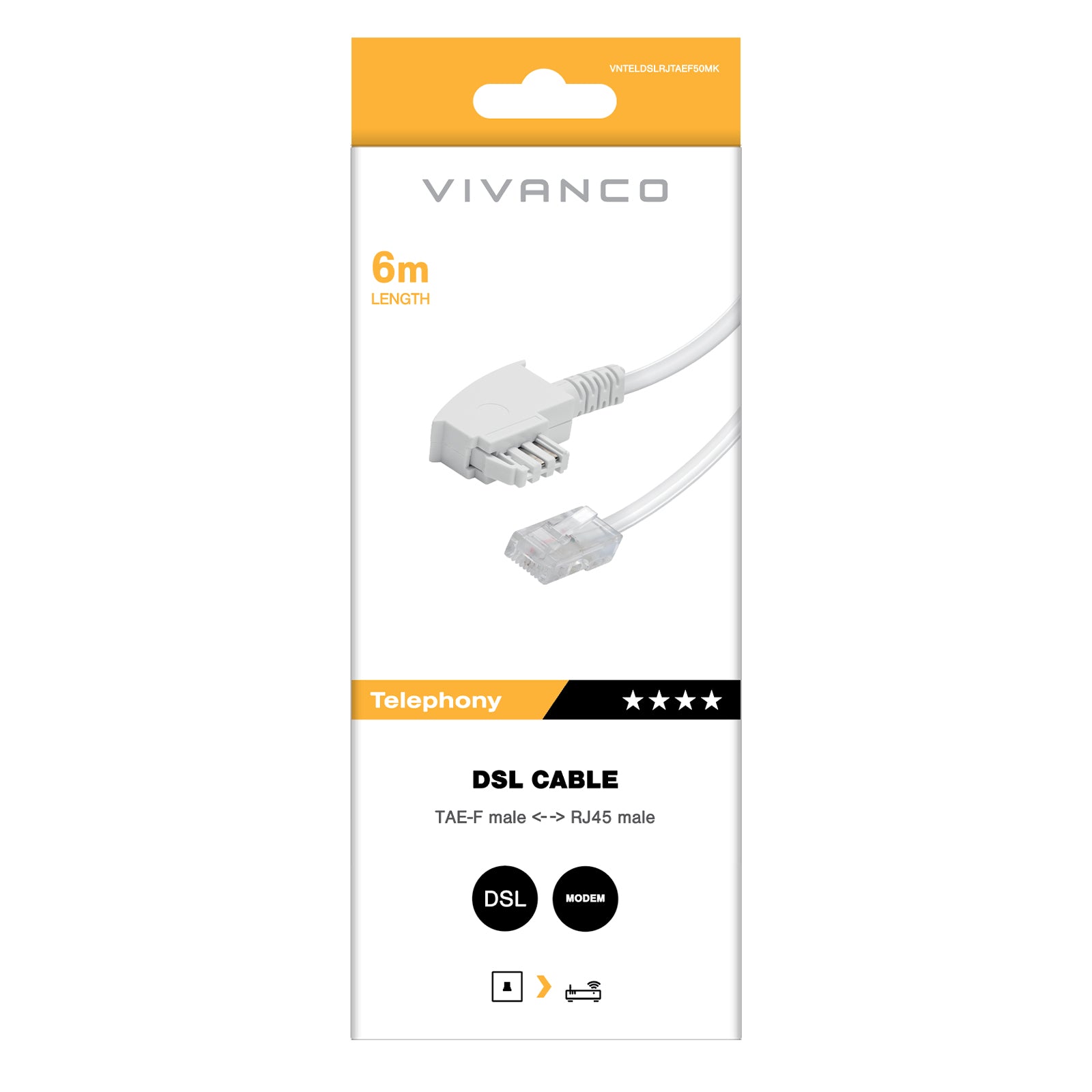 6-meter TAE-F RJ45 DSL cable for modems and routers