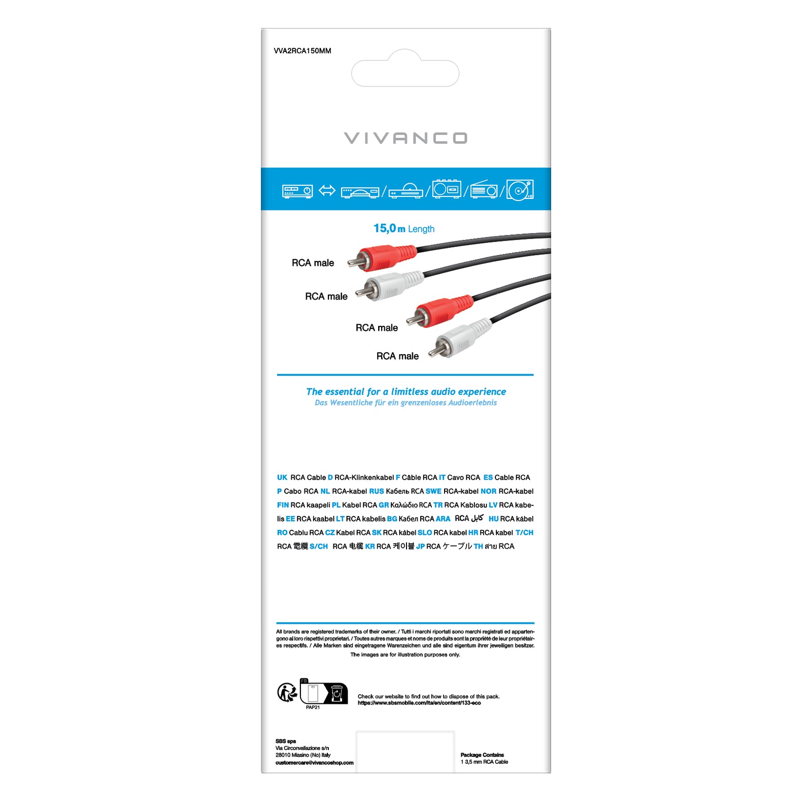 Cavo RCA stereo (maschio/maschio)