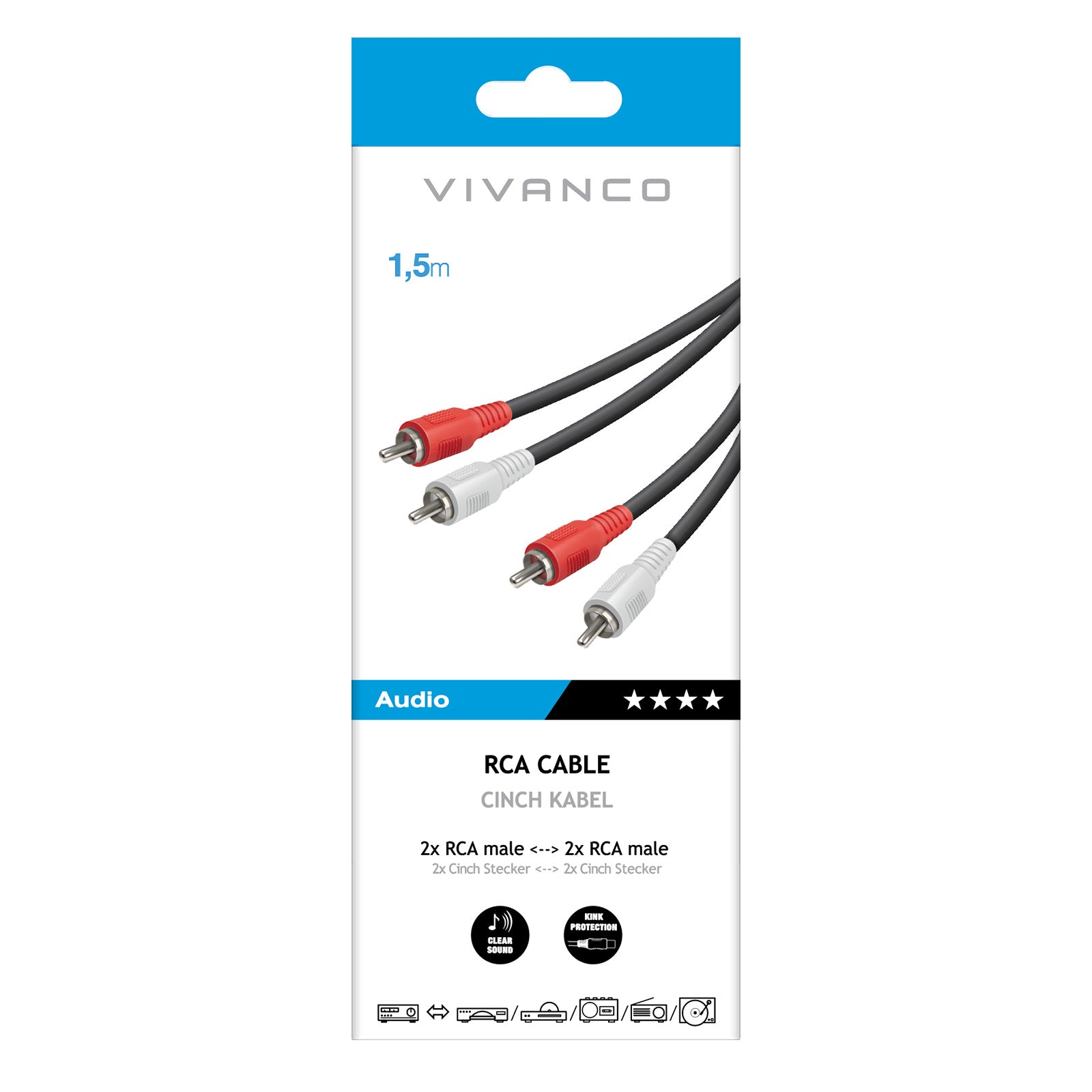 Cavo audio da 2 RCA maschio a 2 RCA maschio