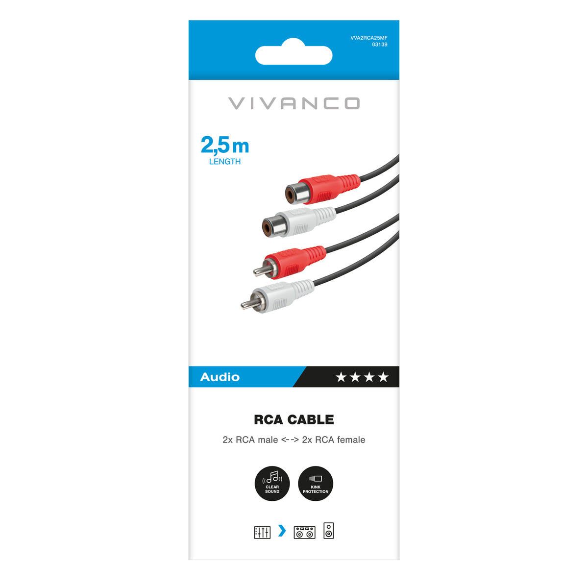 Cavo audio da 2 RCA maschio a 2 RCA femmina