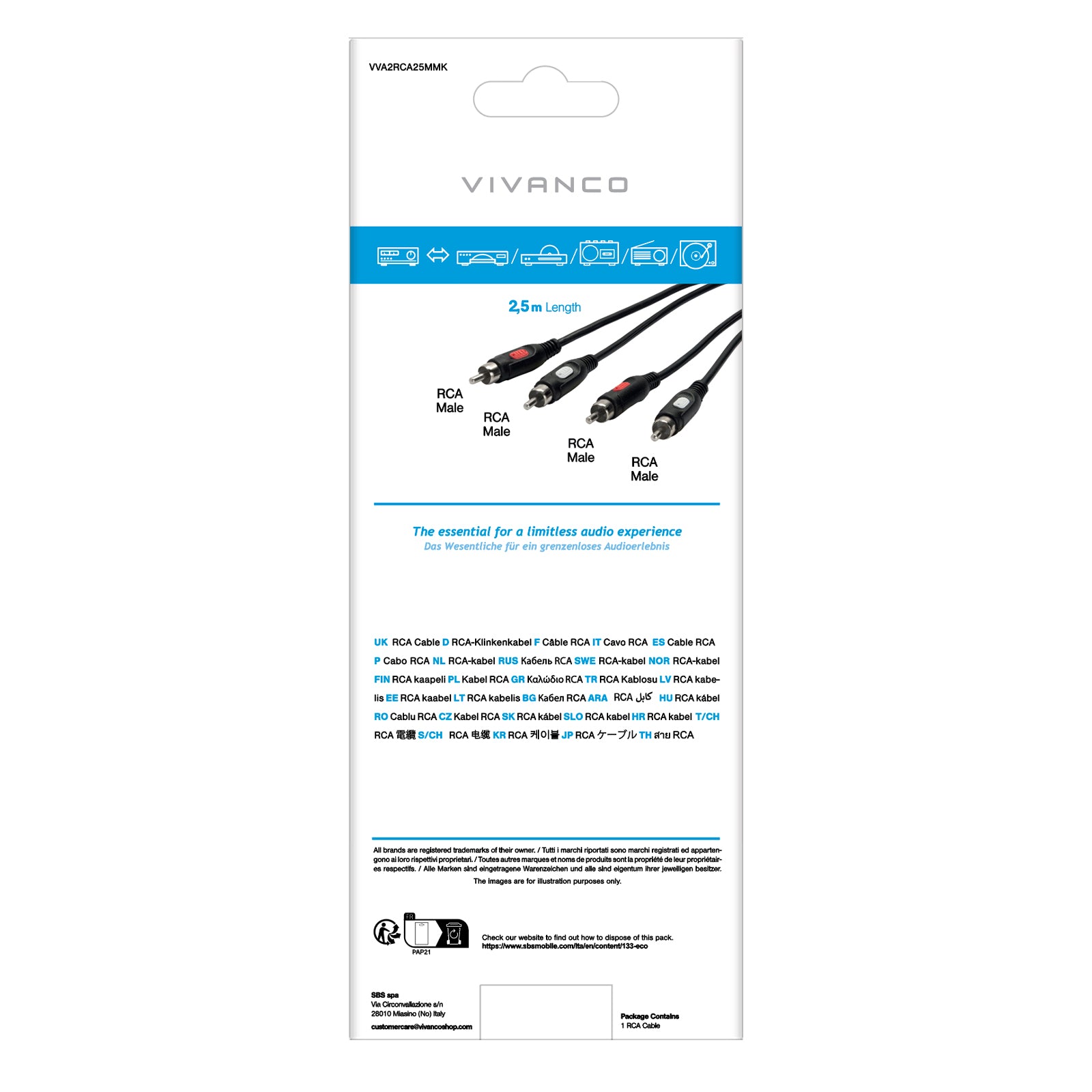 Cavo audio da 2 RCA maschio a 2 RCA maschio