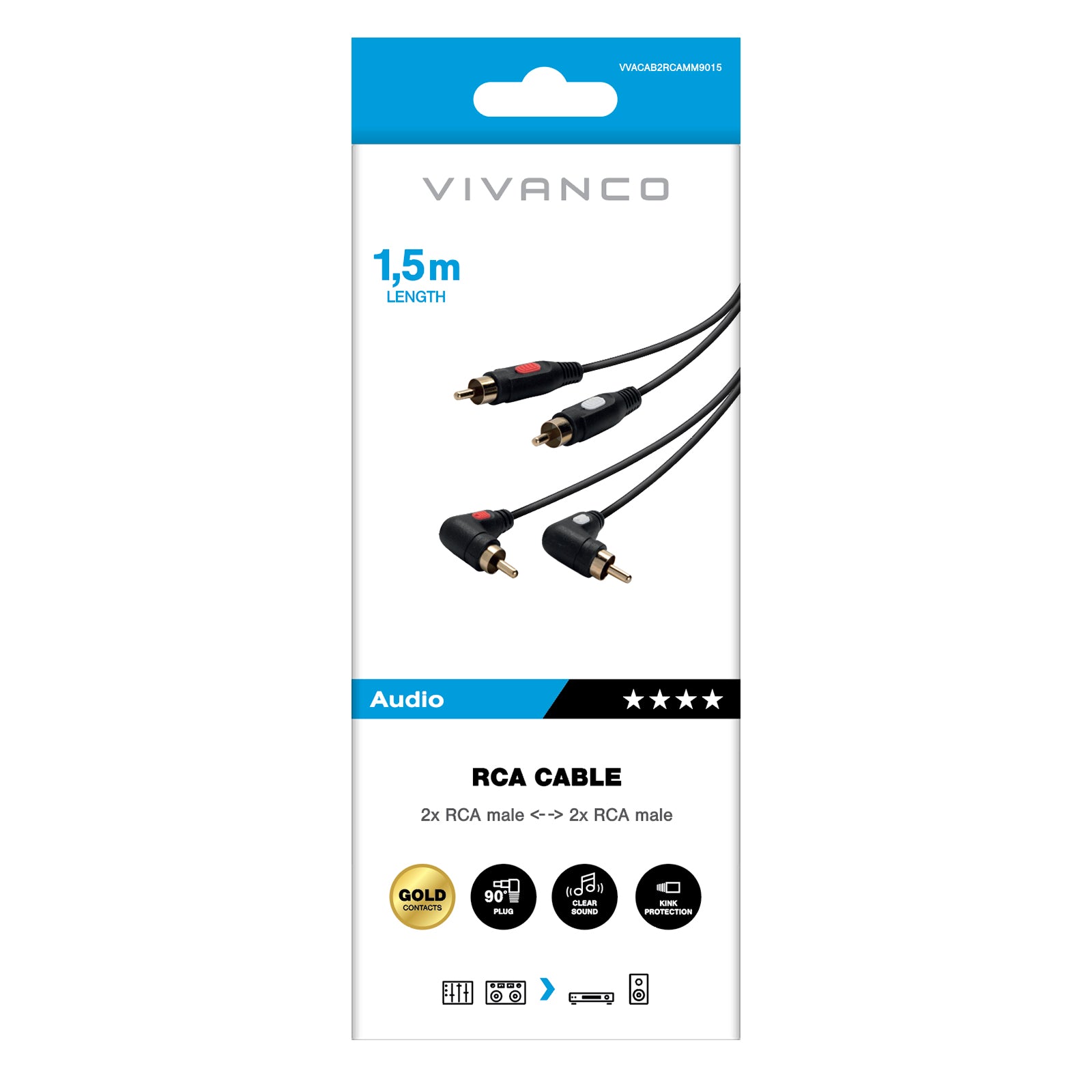 Cavo RCA ad angolo, 1,5 m