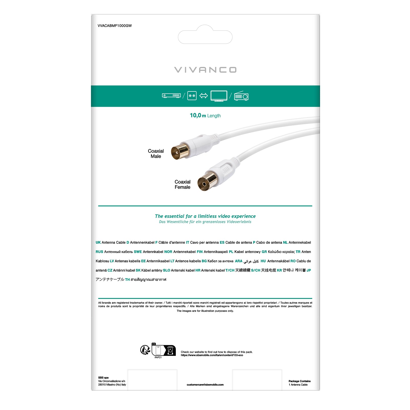 Cavo coassiale per antenna in ferrite, 90dB