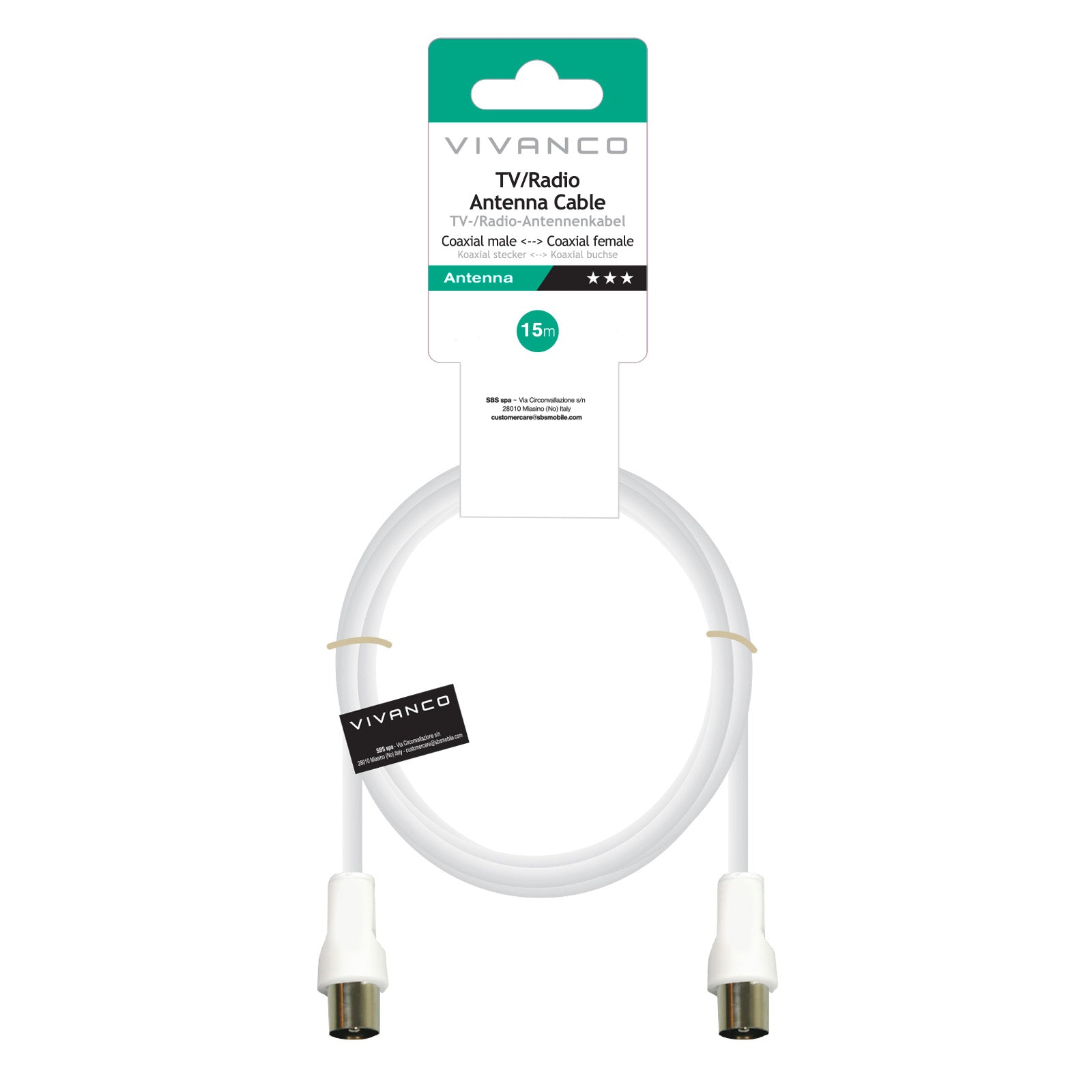 Cavo antenna (maschio/femmina) TV/Radio, 90 dB