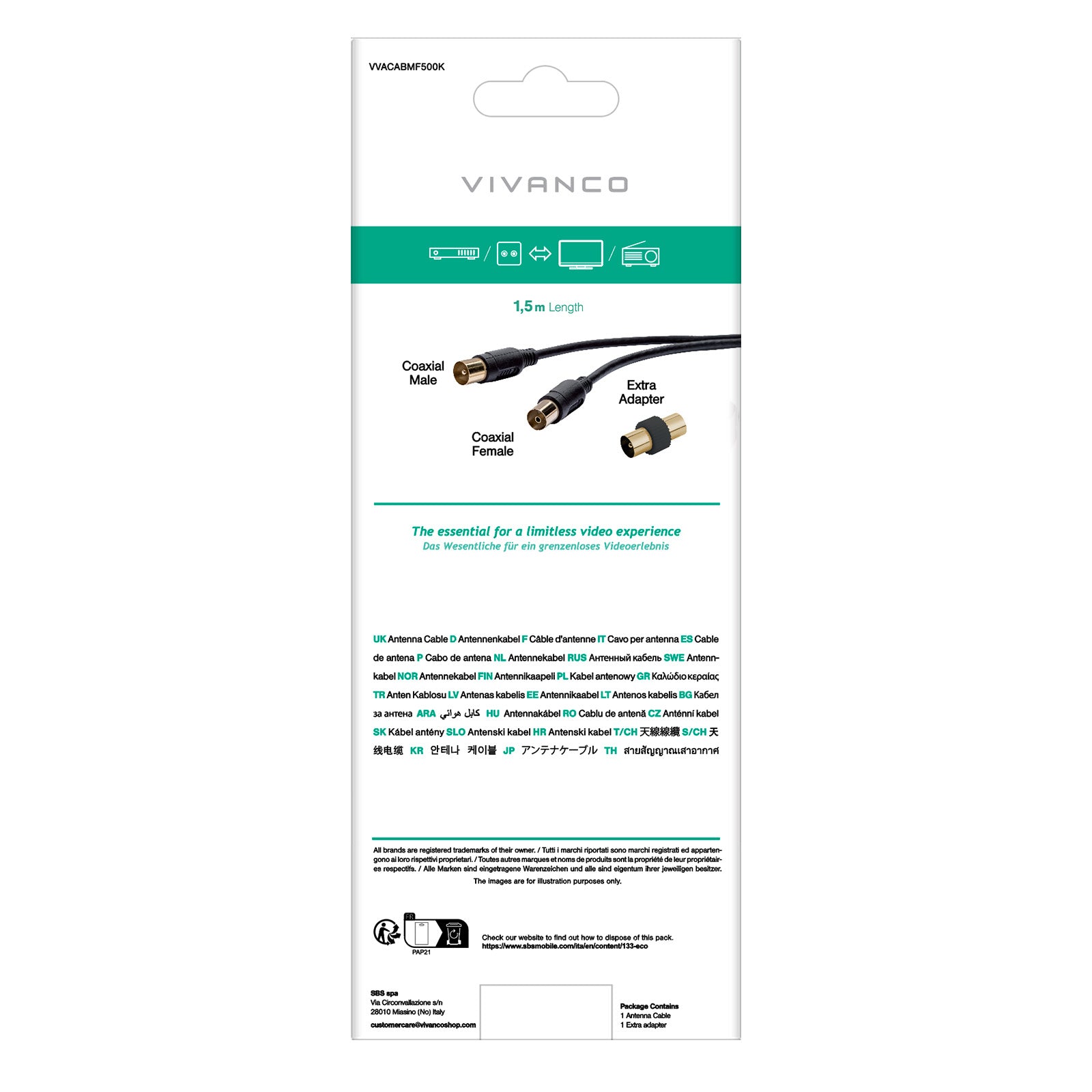 Cavo antenna maschio/femmina + schermatura 90dB