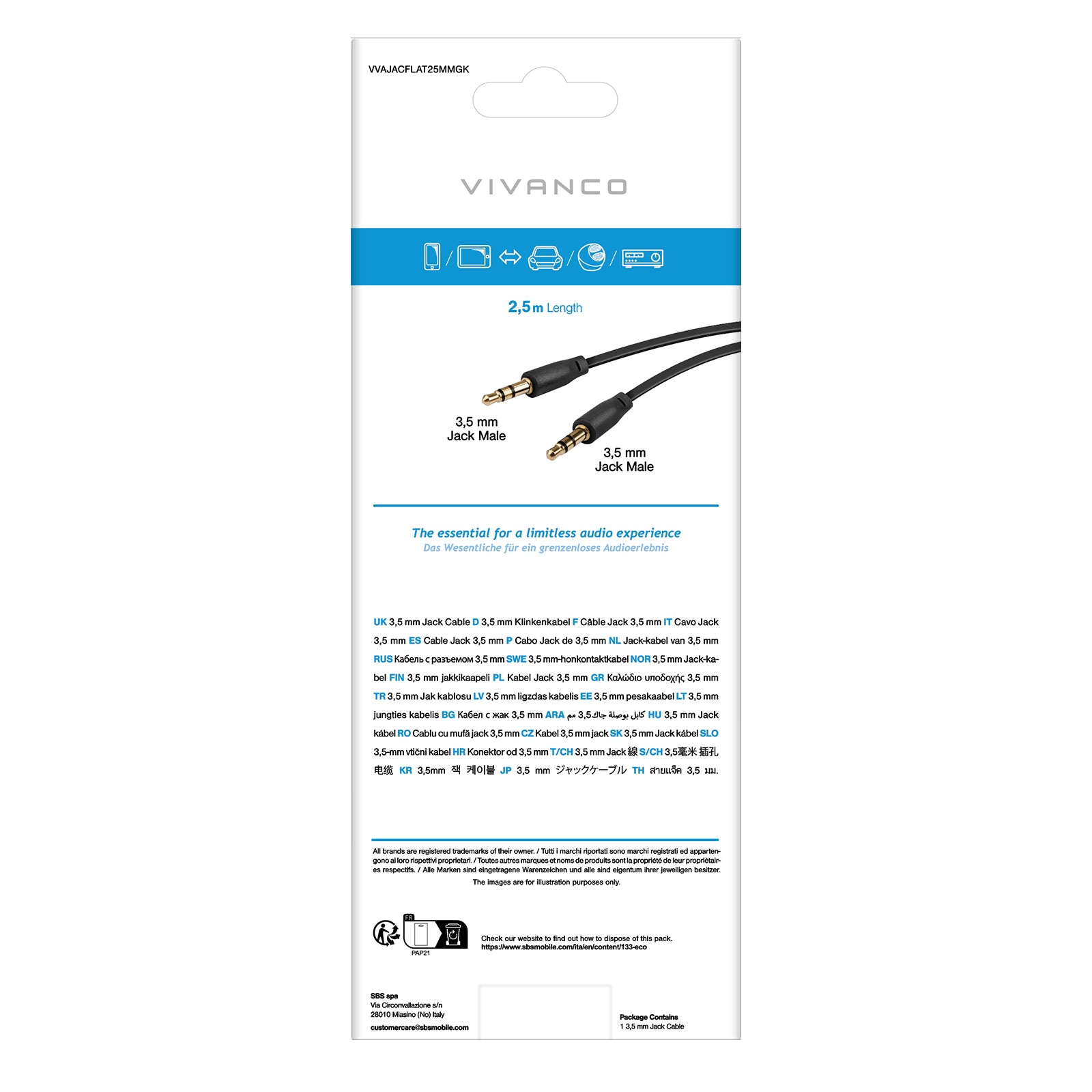 Cavo audio Jack 3,5 mm maschio - maschio