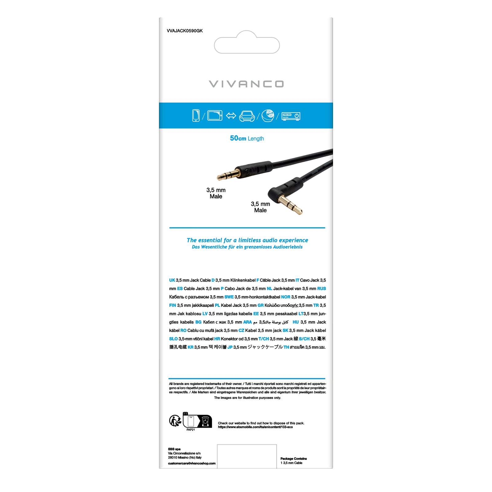 Cavo audio con connettore Jack maschio a 90°