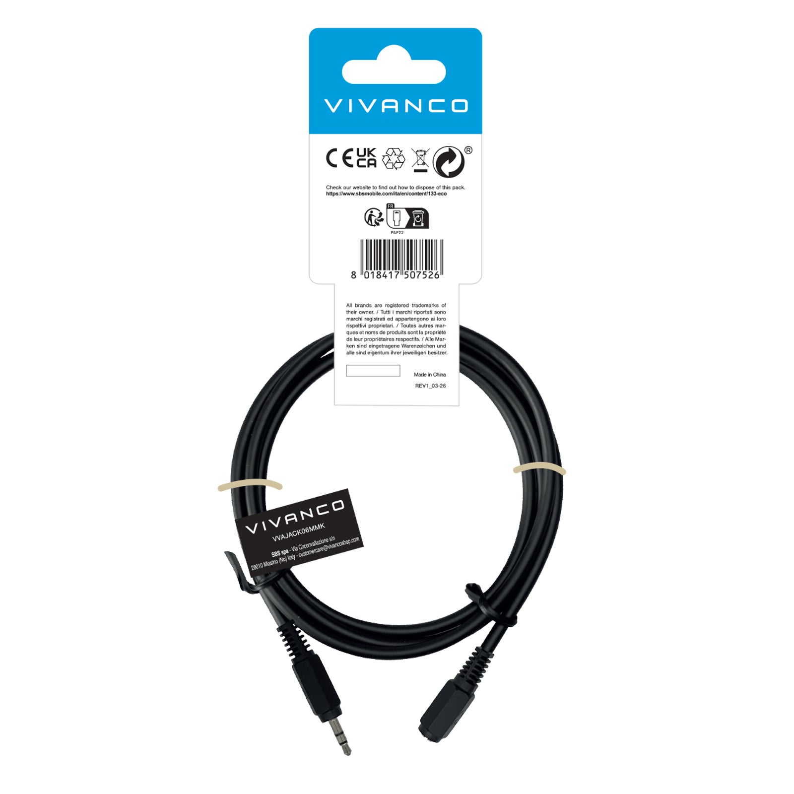 Cavo audio Jack 3,5 mm maschio - maschio