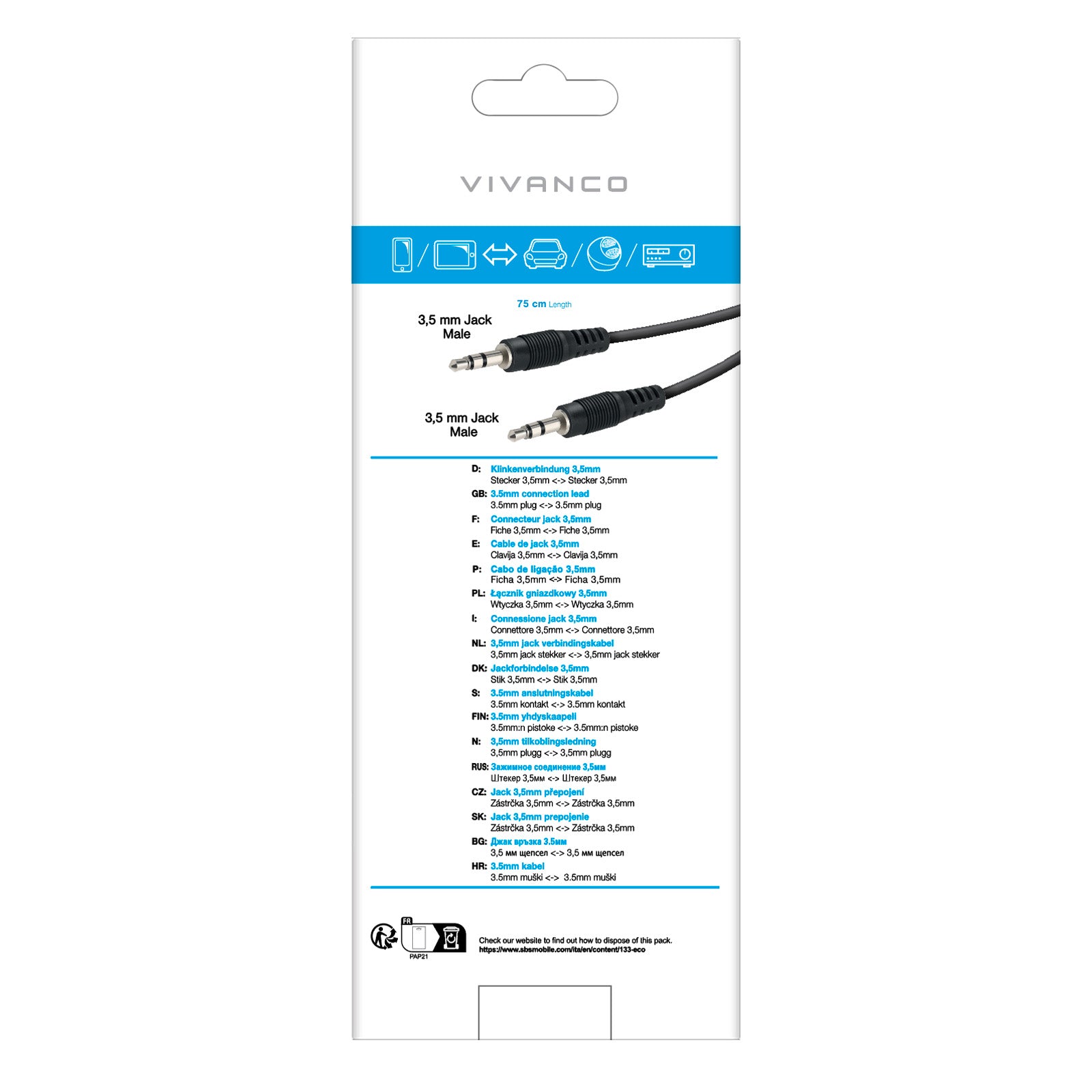 Cavo audio Jack 3,5 mm maschio - maschio