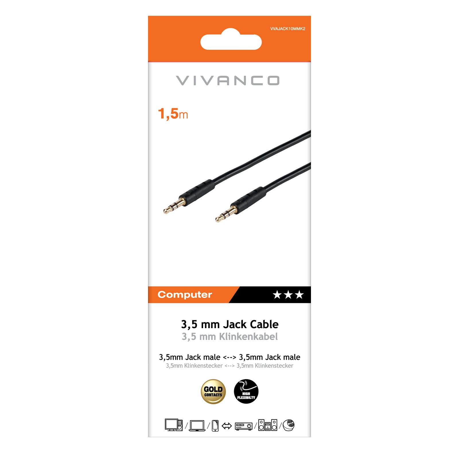 Cavo audio Jack 3,5 m maschio/maschio, 1 m