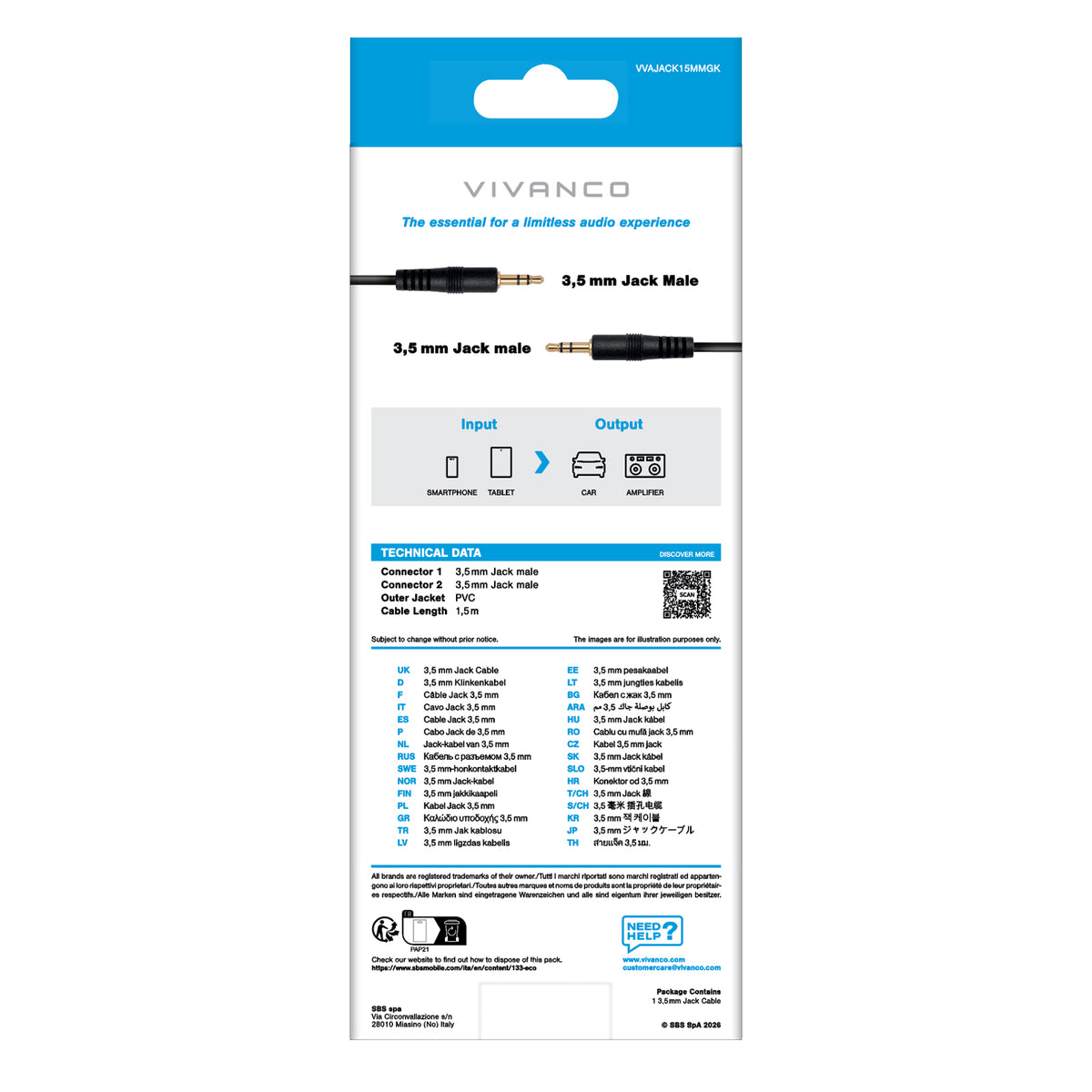 Câble audio jack 3,5 mm mâle vers jack mâle