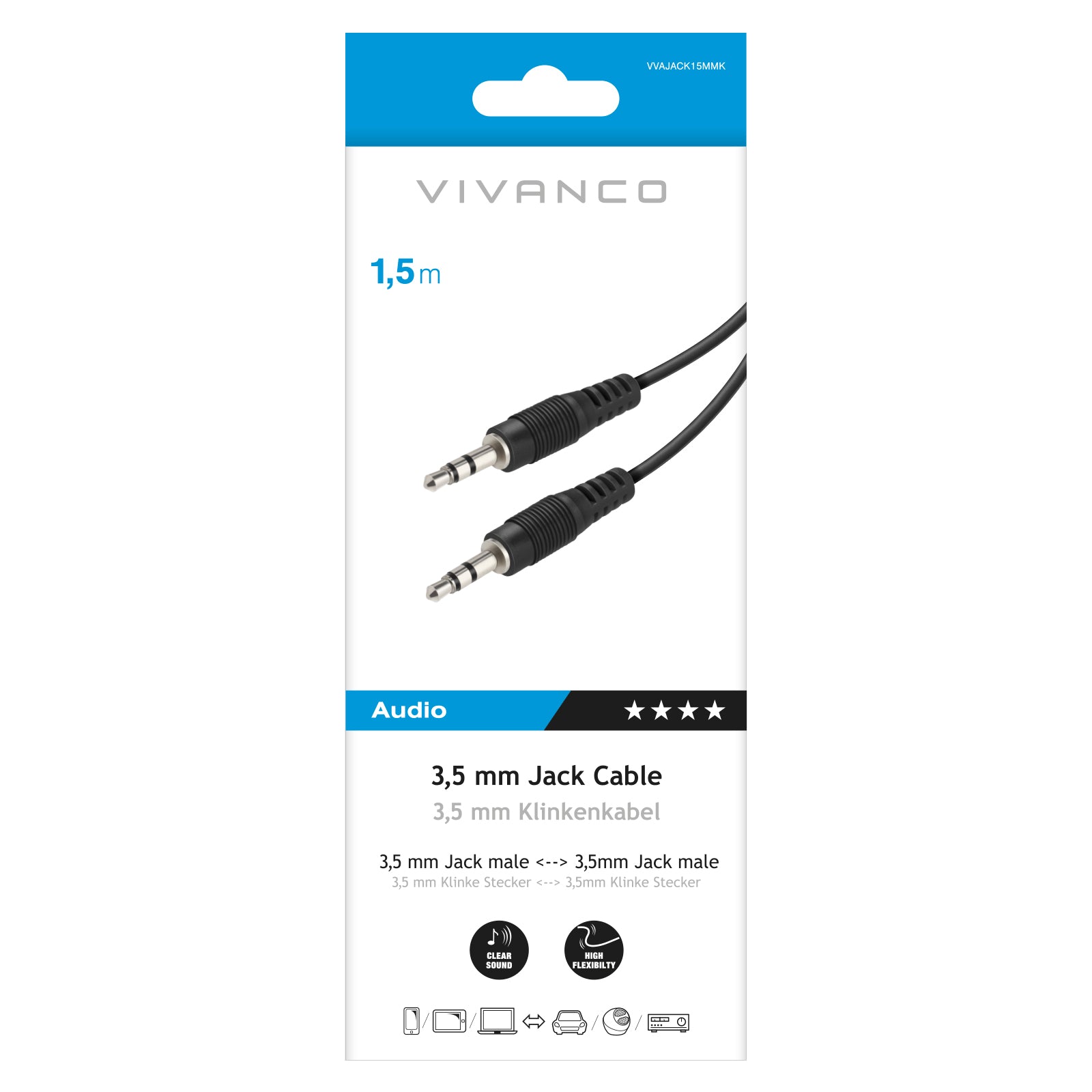 Cavo audio Jack 3,5 mm maschio - maschio