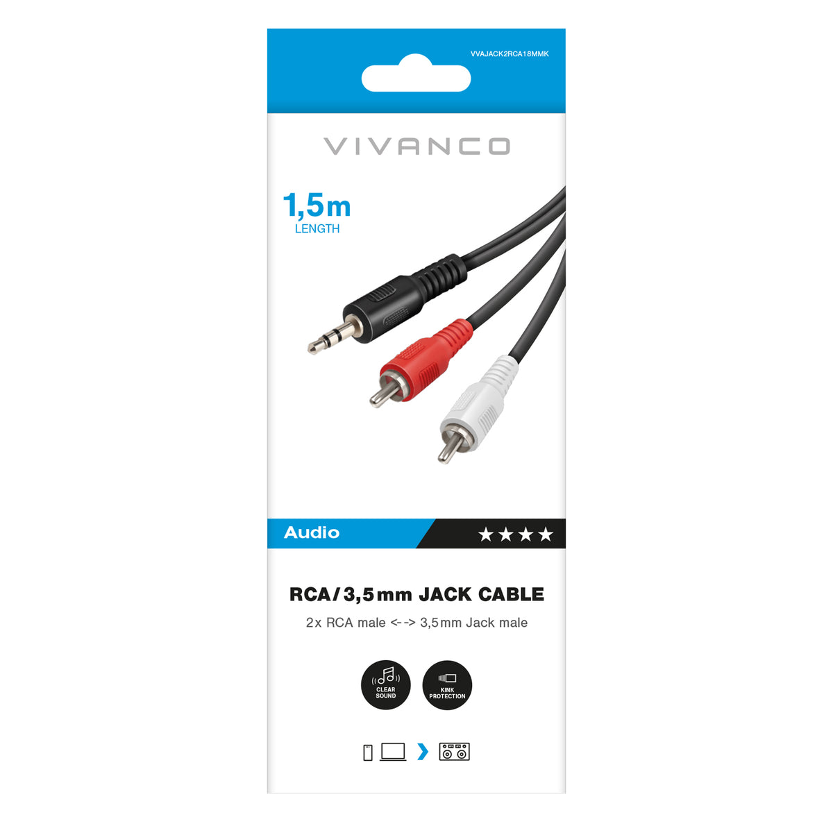 Cavo audio Jack 3,5 mm a 2 RCA maschio