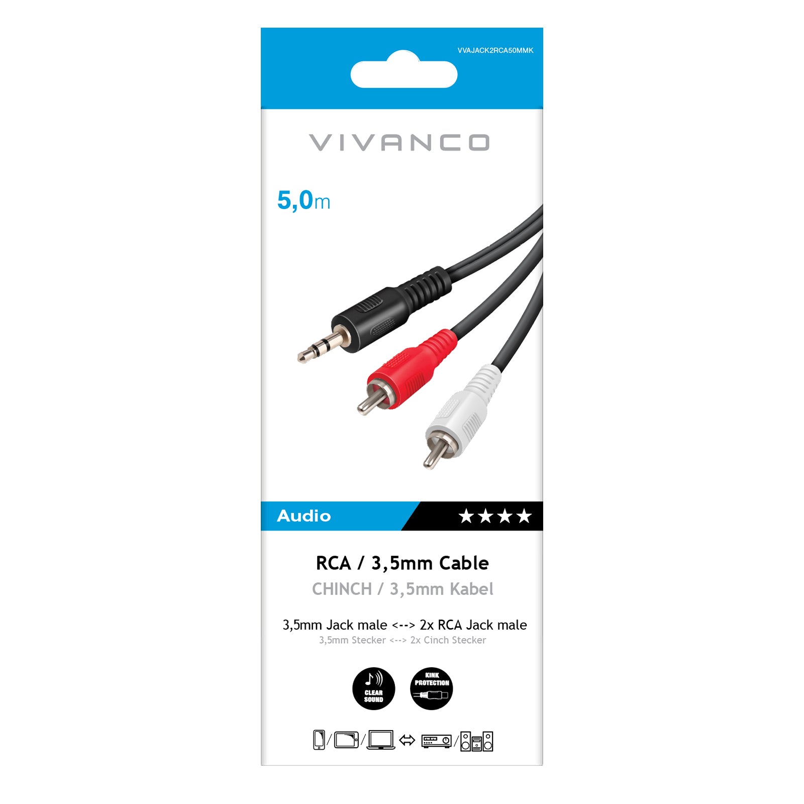 Cavo audio Jack 3,5 mm a 2 RCA maschio