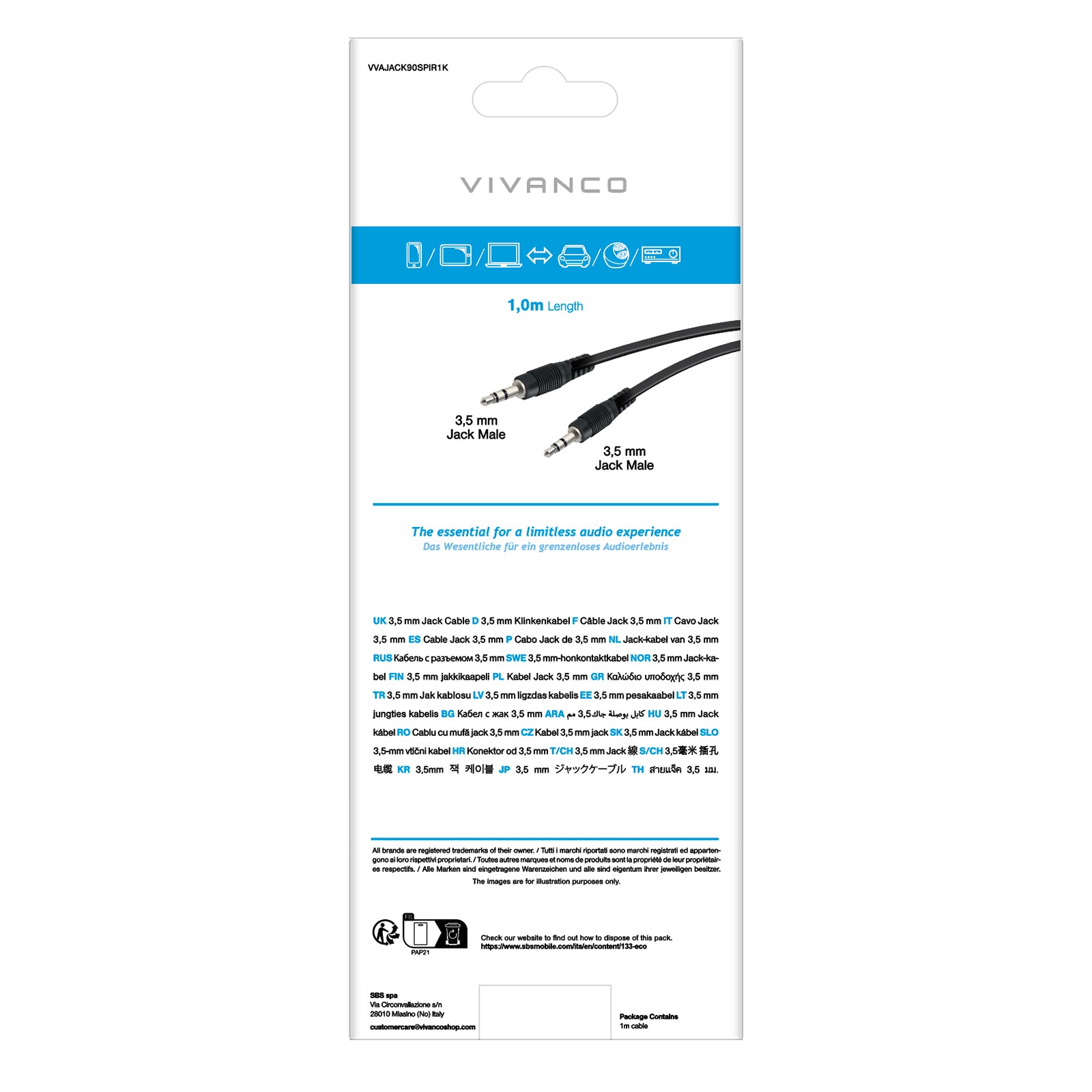 Cavo audio spiralato con Jack a 90°, 1 m