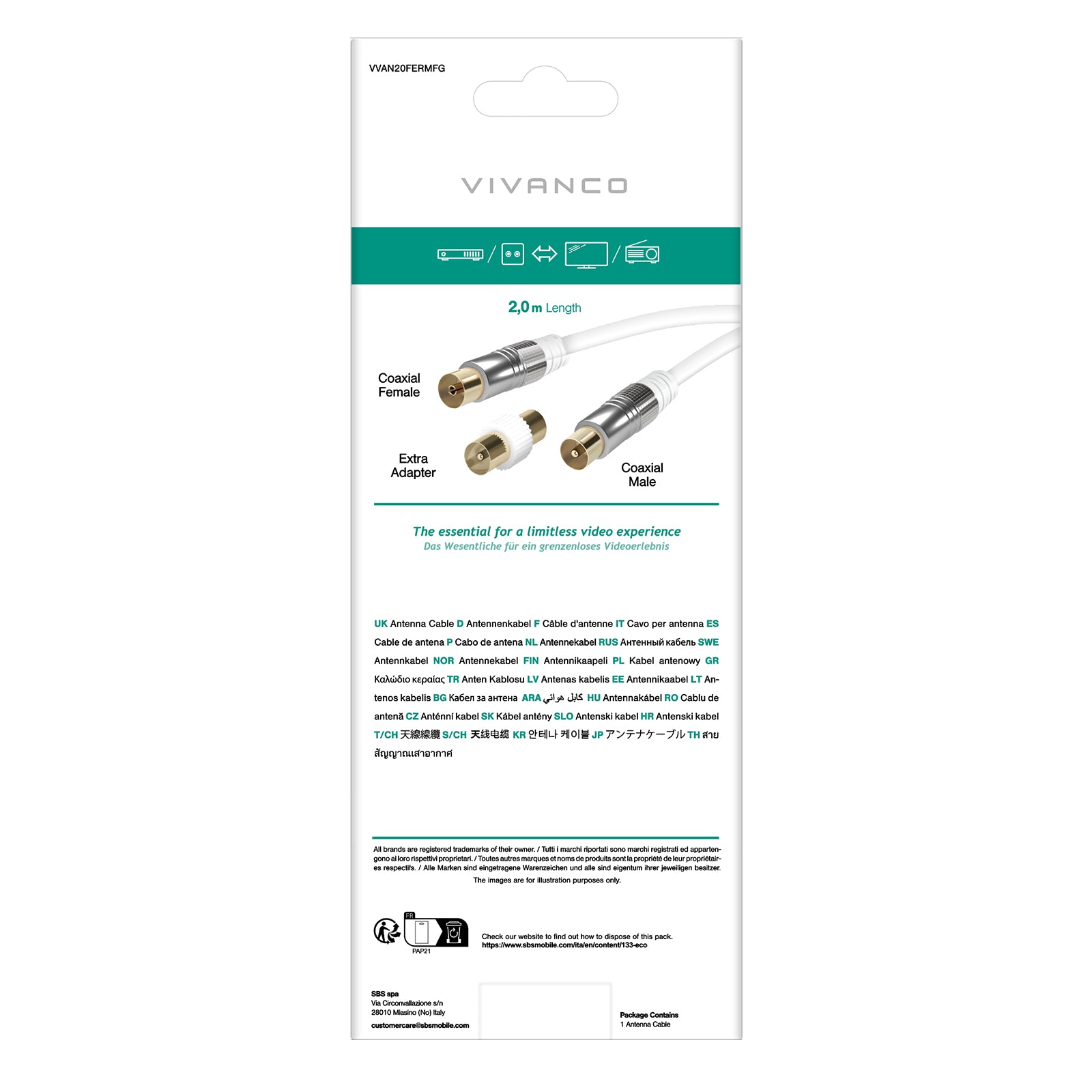 Satellite antenna cable with ferrite core, 110 dB