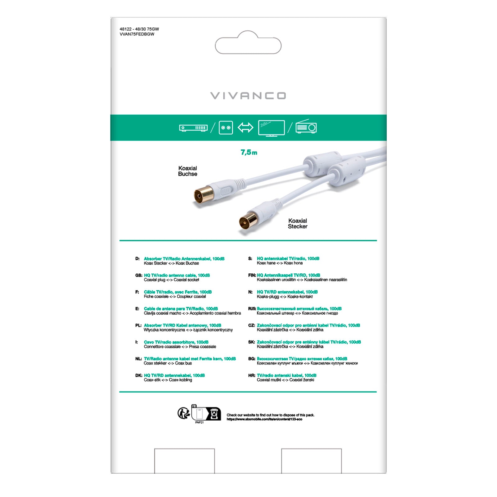 Cavo coassiale per antenna in ferrite, 100dB