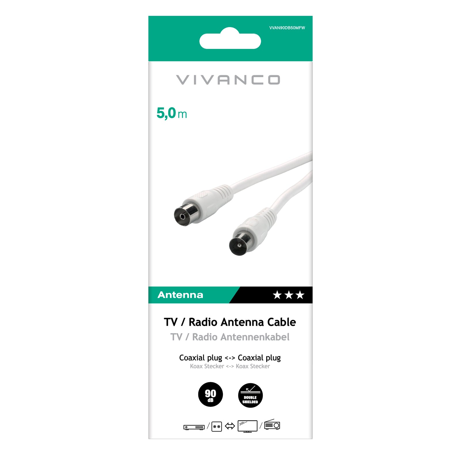 Cavo antenna TV/radio 90dB, 5m