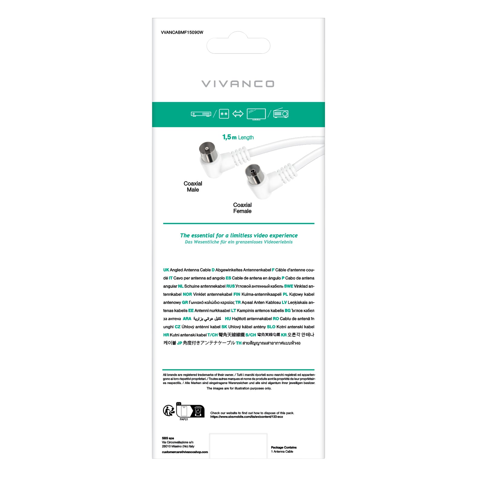 Cavo antenna 90dB con connettori angolati
