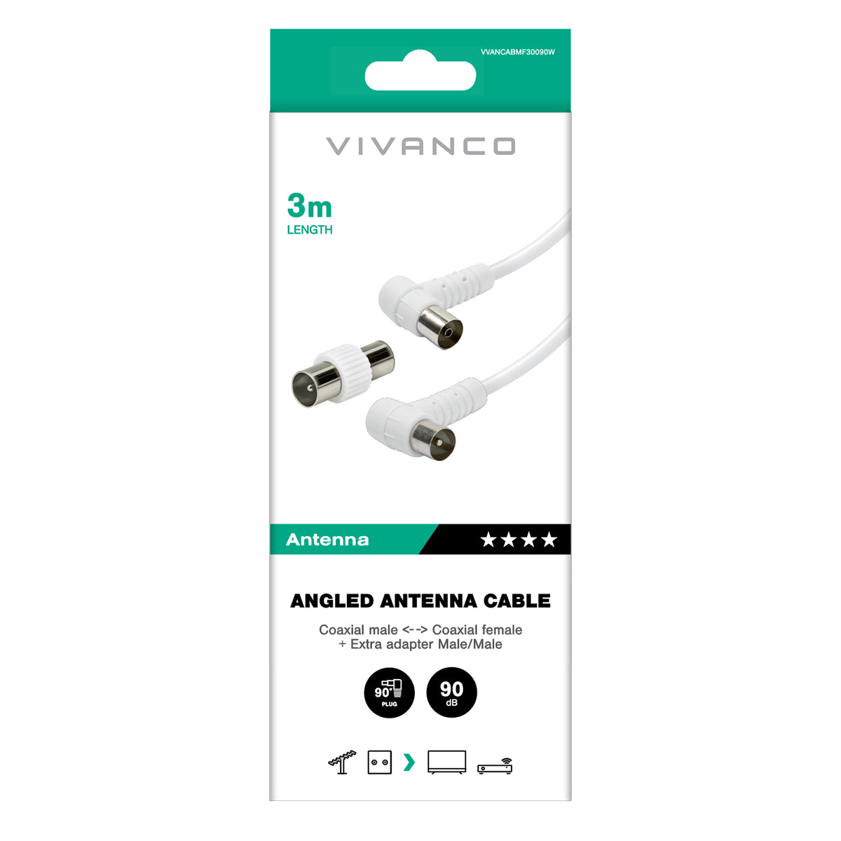 90dB antenna cable with angled connectors