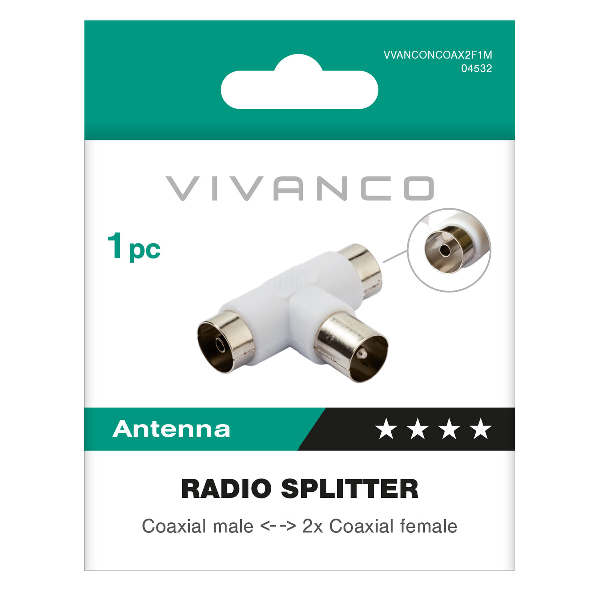 Koaxialer Antennensplitter mit 2 Buchsenausgängen
