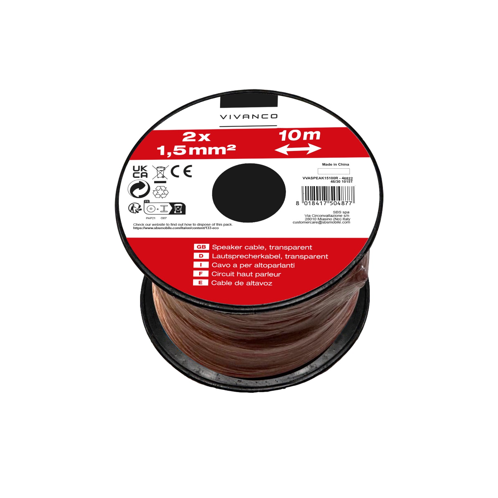 Cavo altoparlante su mini bobina, 2x 1,5 mm²