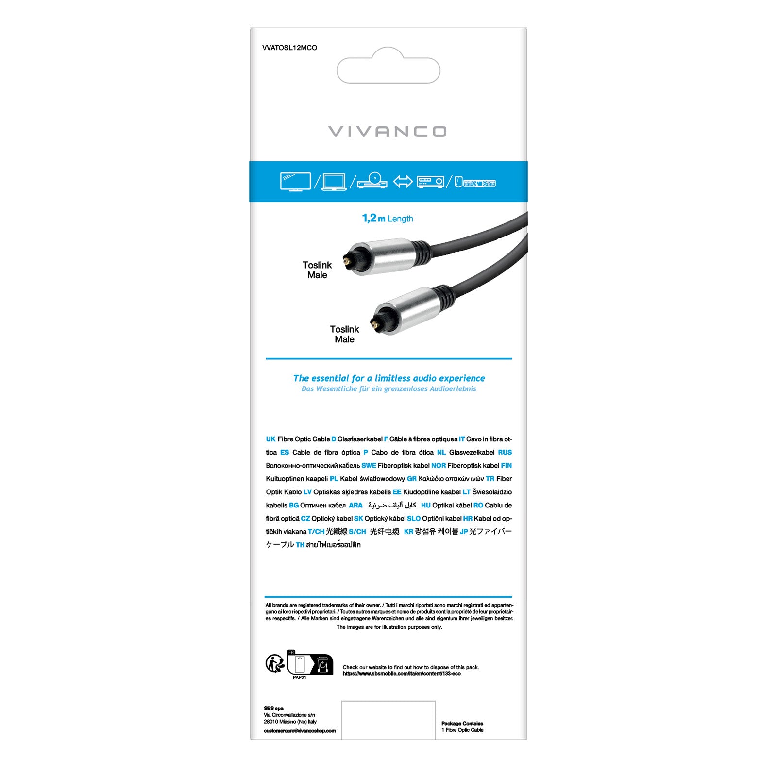 Cavo ottico con 2 Toslink