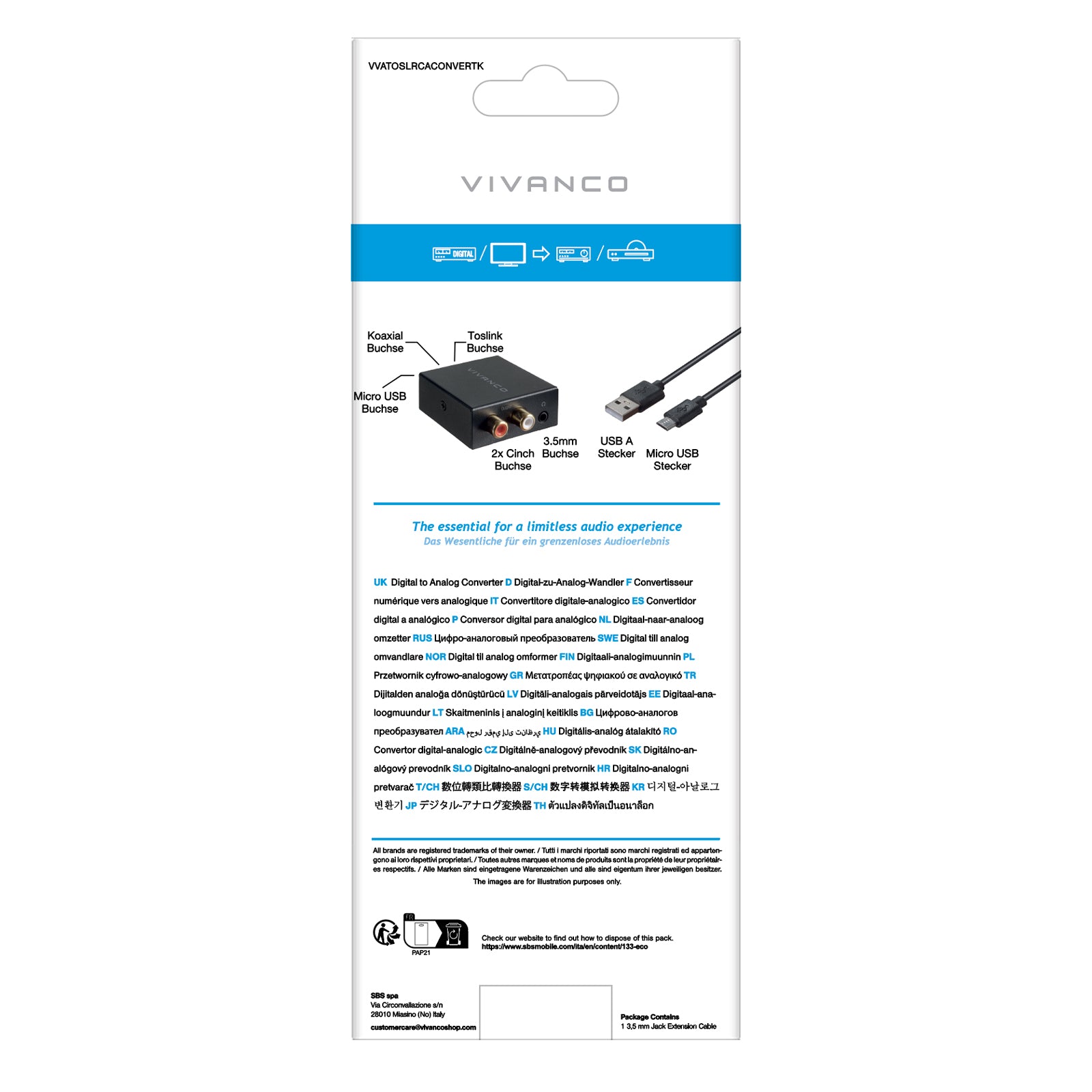Convertitore Toslink a RCA/Jack 3,5 mm