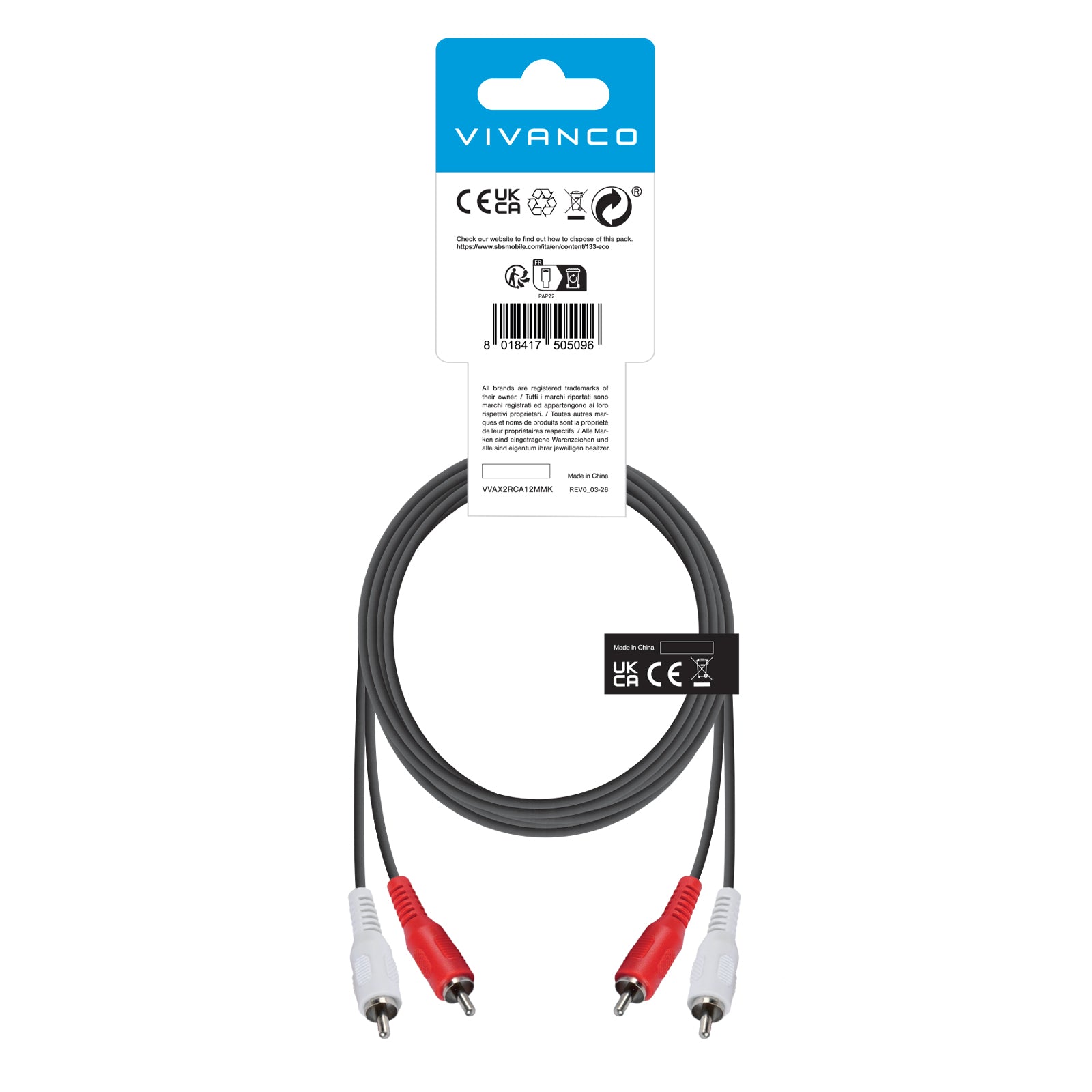 Cavo audio da 2 RCA maschio a 2 RCA femmina