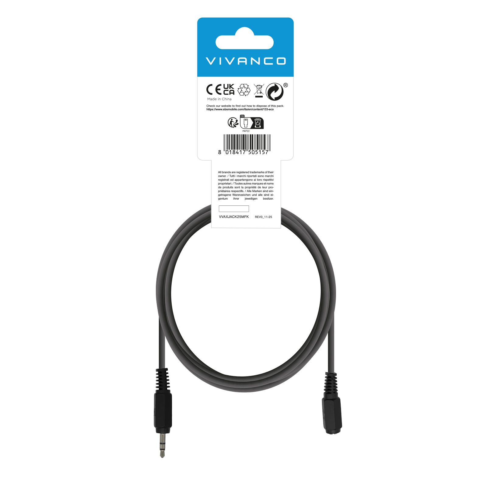 Cavo audio Jack 3,5 mm maschio - femmina