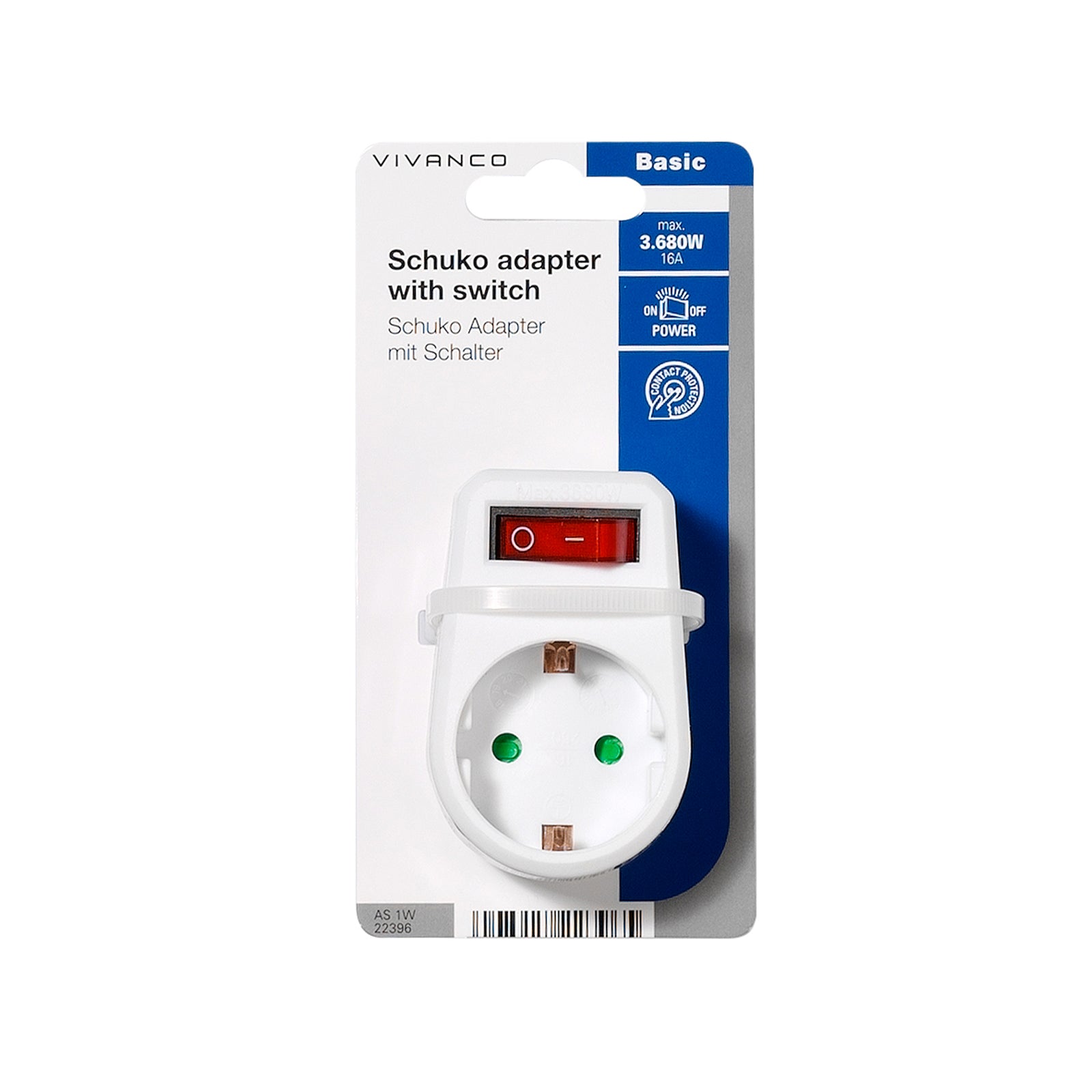 Adaptateur de prise Schuko avec interrupteur