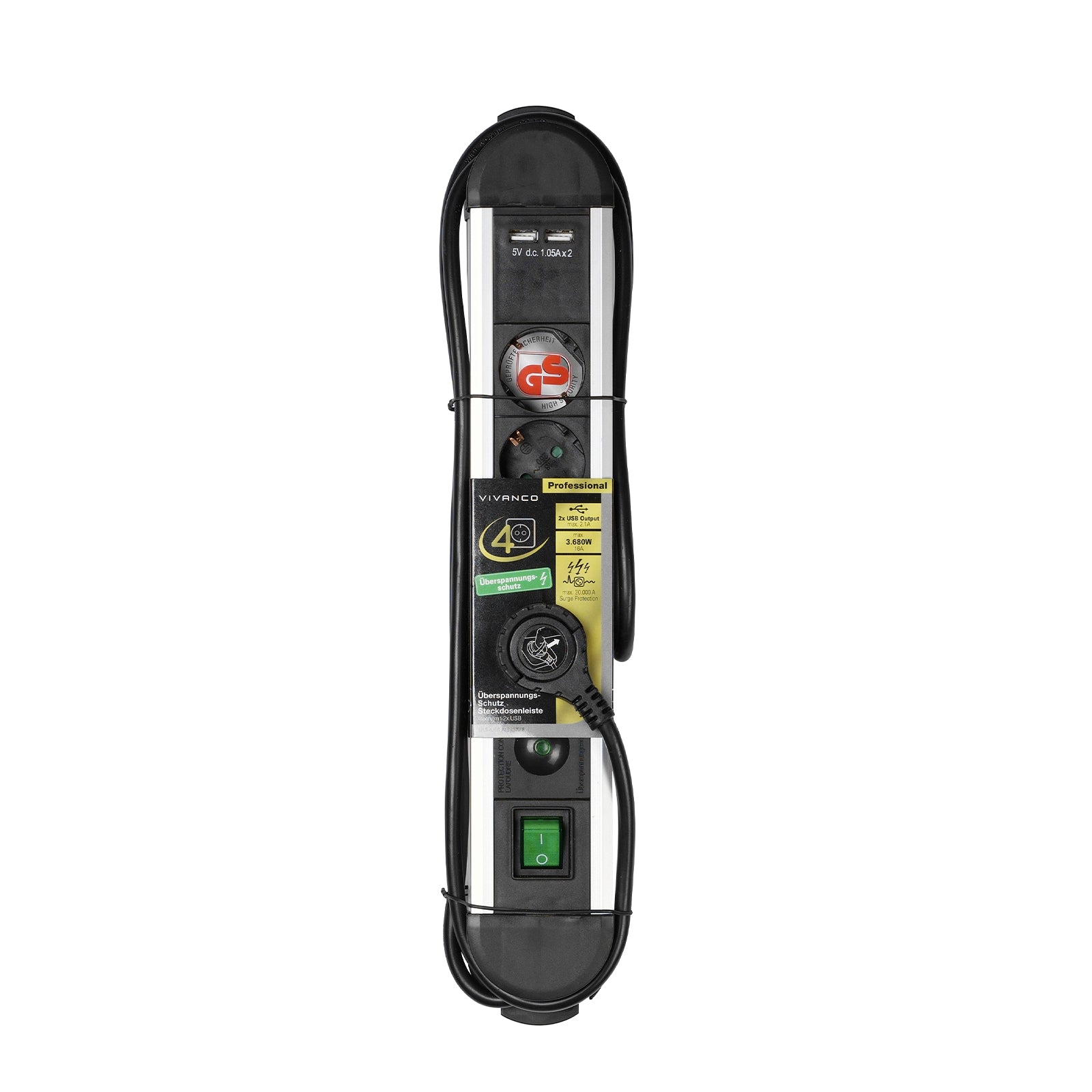 Multipresa con 4 prese Schuko e 2 porte USB 1,6m con interruttore