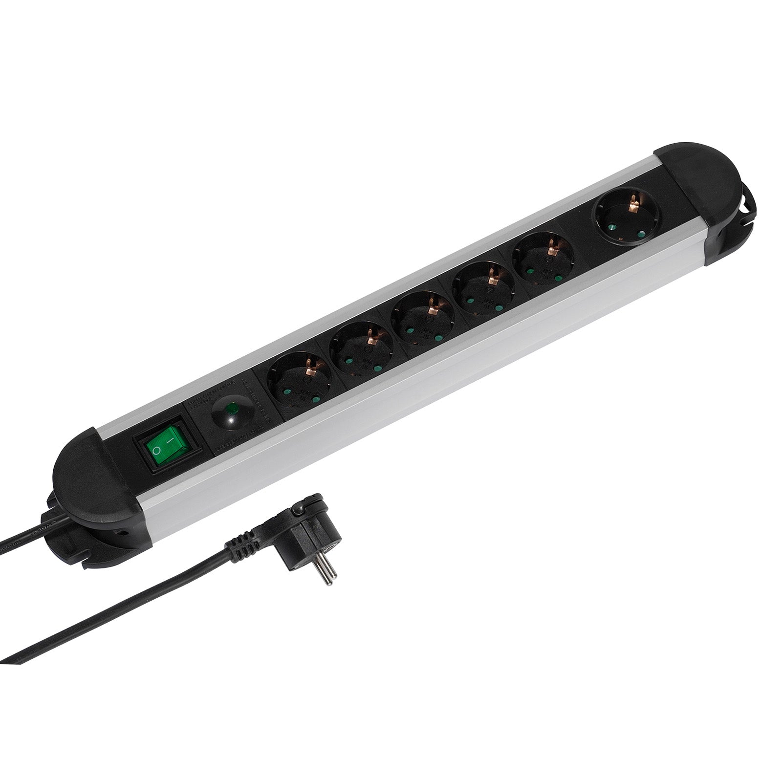 6-socket Schuko power strip, 2m, with switch and protection