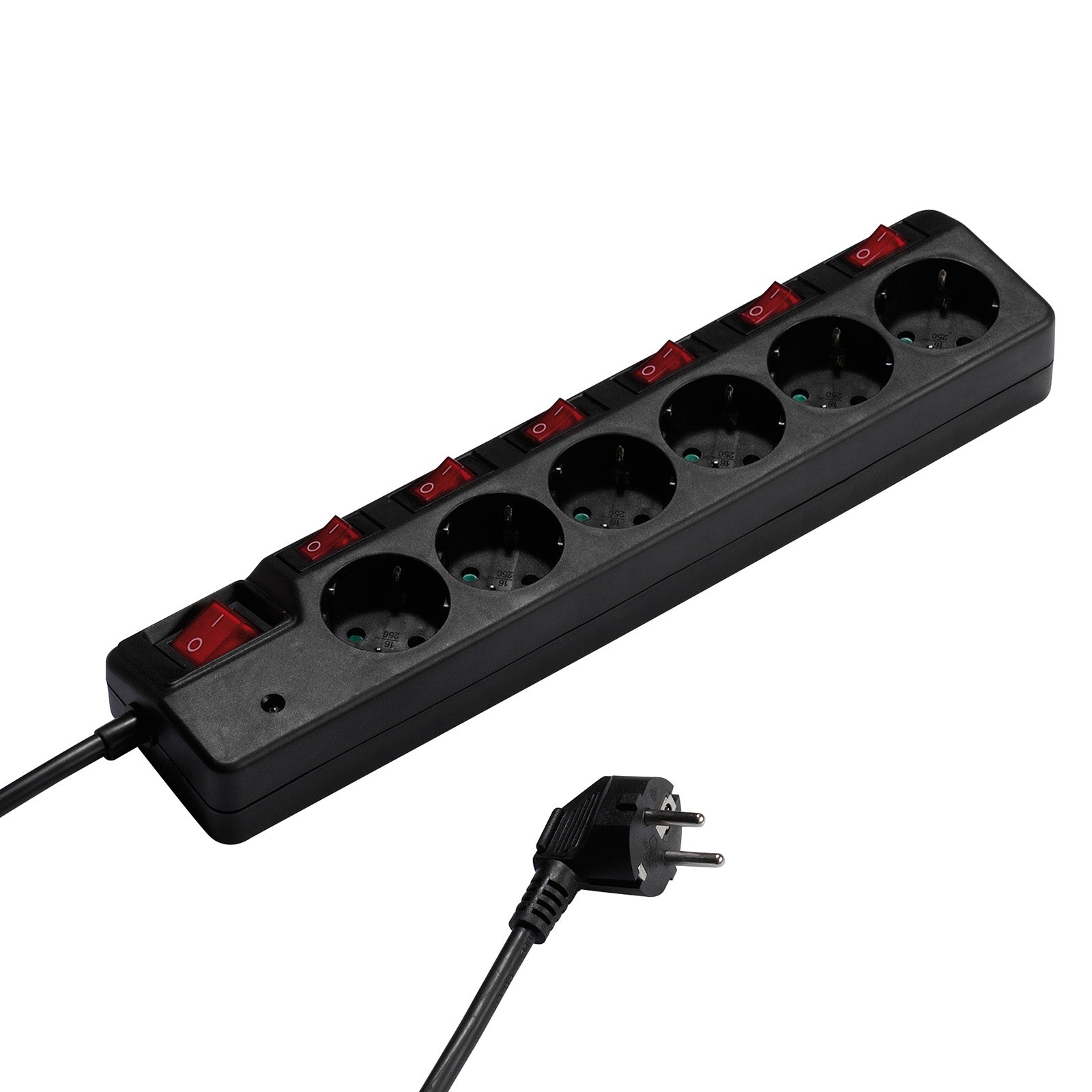 6xSchuko power strip, 1.8m, ON/OFF switch x6, Protection, black