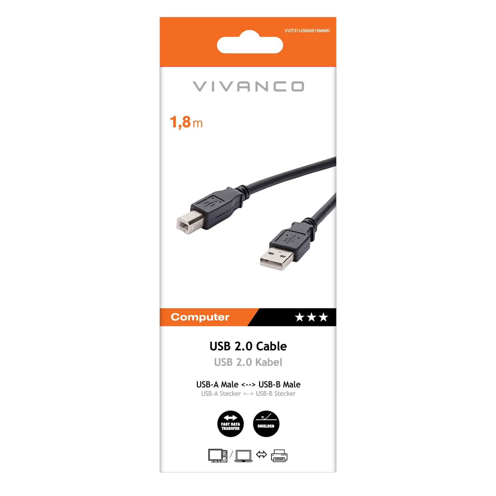 Cavo di collegamento compatibile USB-B 2.0, 1,8 m