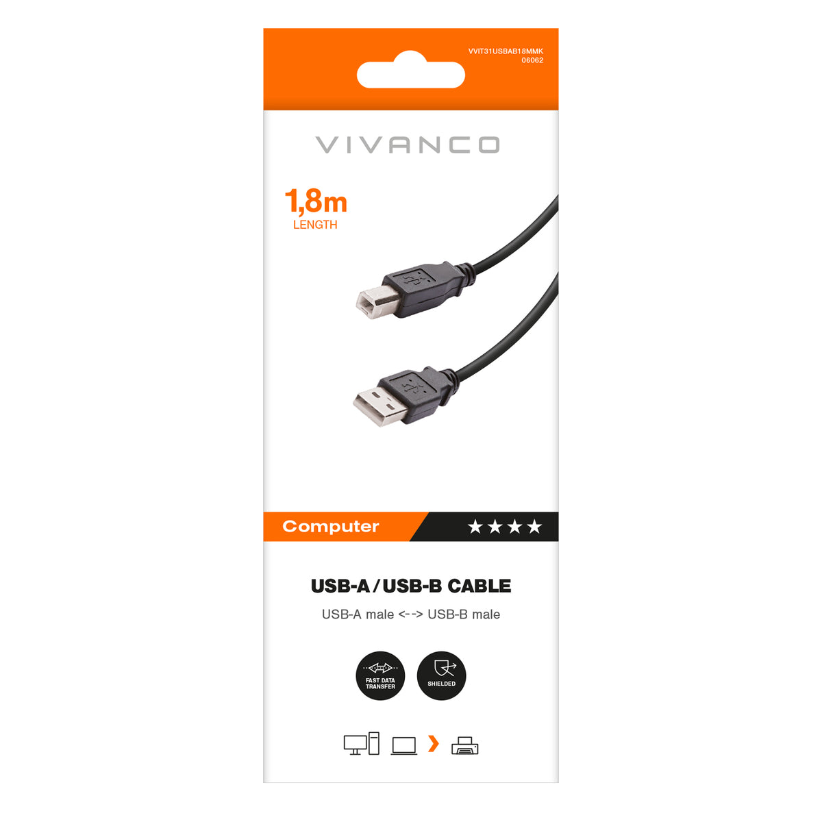 Câble de connexion compatible USB-B 2.0, 1,8 m