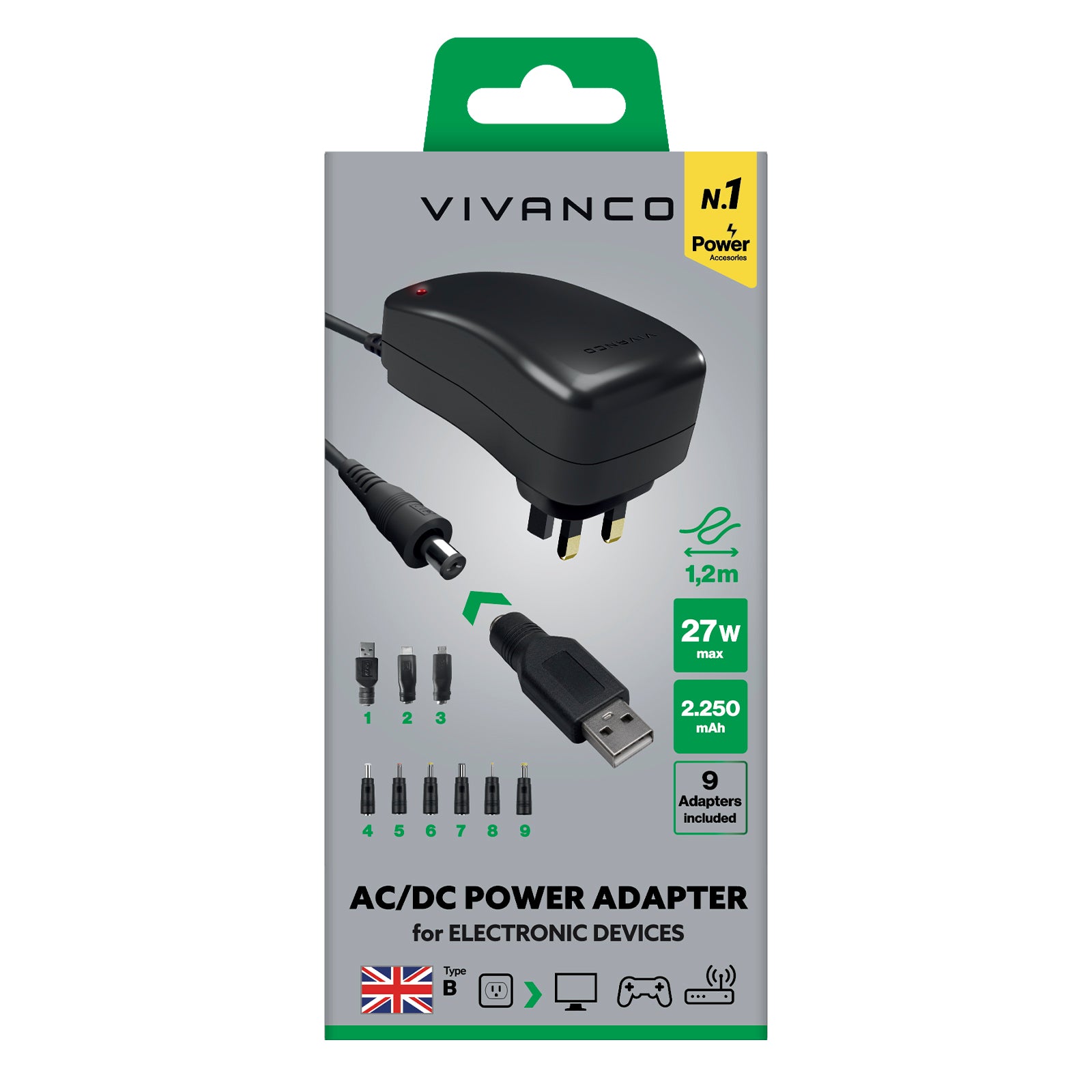 Bloc d'alimentation universel, prise britannique AC/DC 3-12 V, 9 en 1, noir