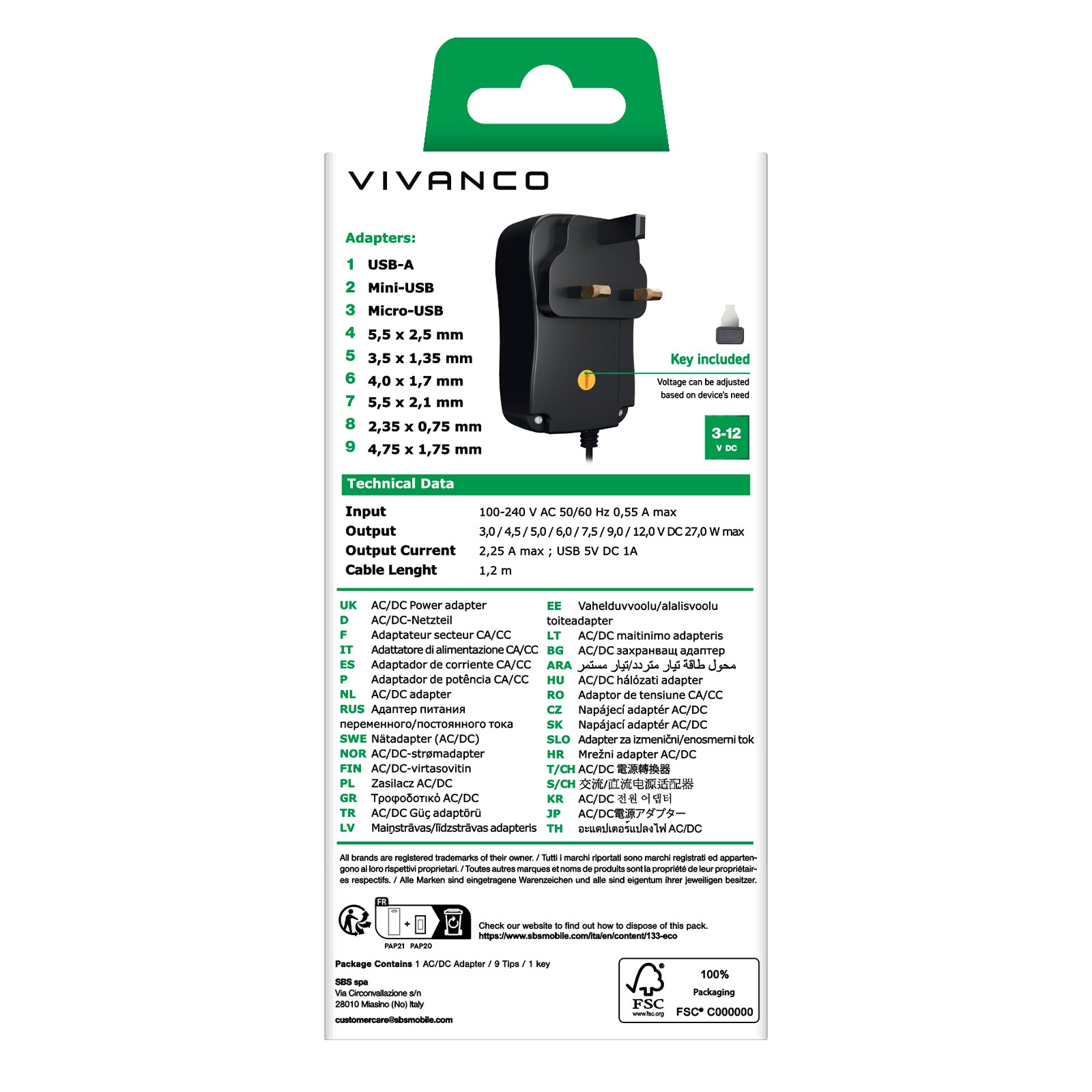 Bloc d'alimentation universel, prise britannique AC/DC 3-12 V, 9 en 1, noir